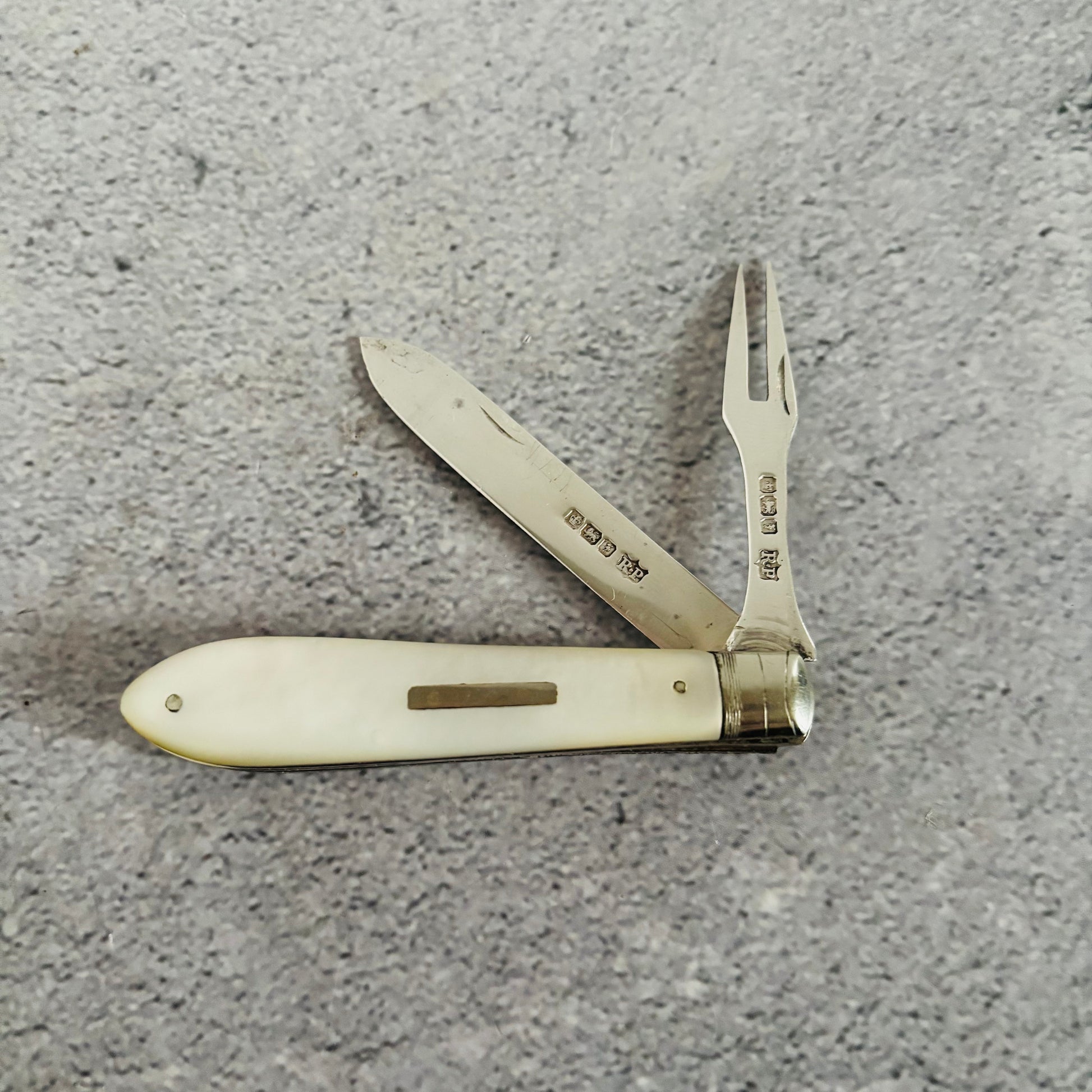 Unusual Antique Silver Folding Two Fruit Fork and Knife Combo| Travel Fork