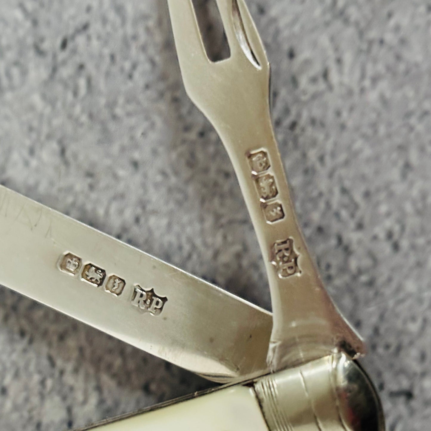 Unusual Antique Silver Folding Two Fruit Fork and Knife Combo| Travel Fork