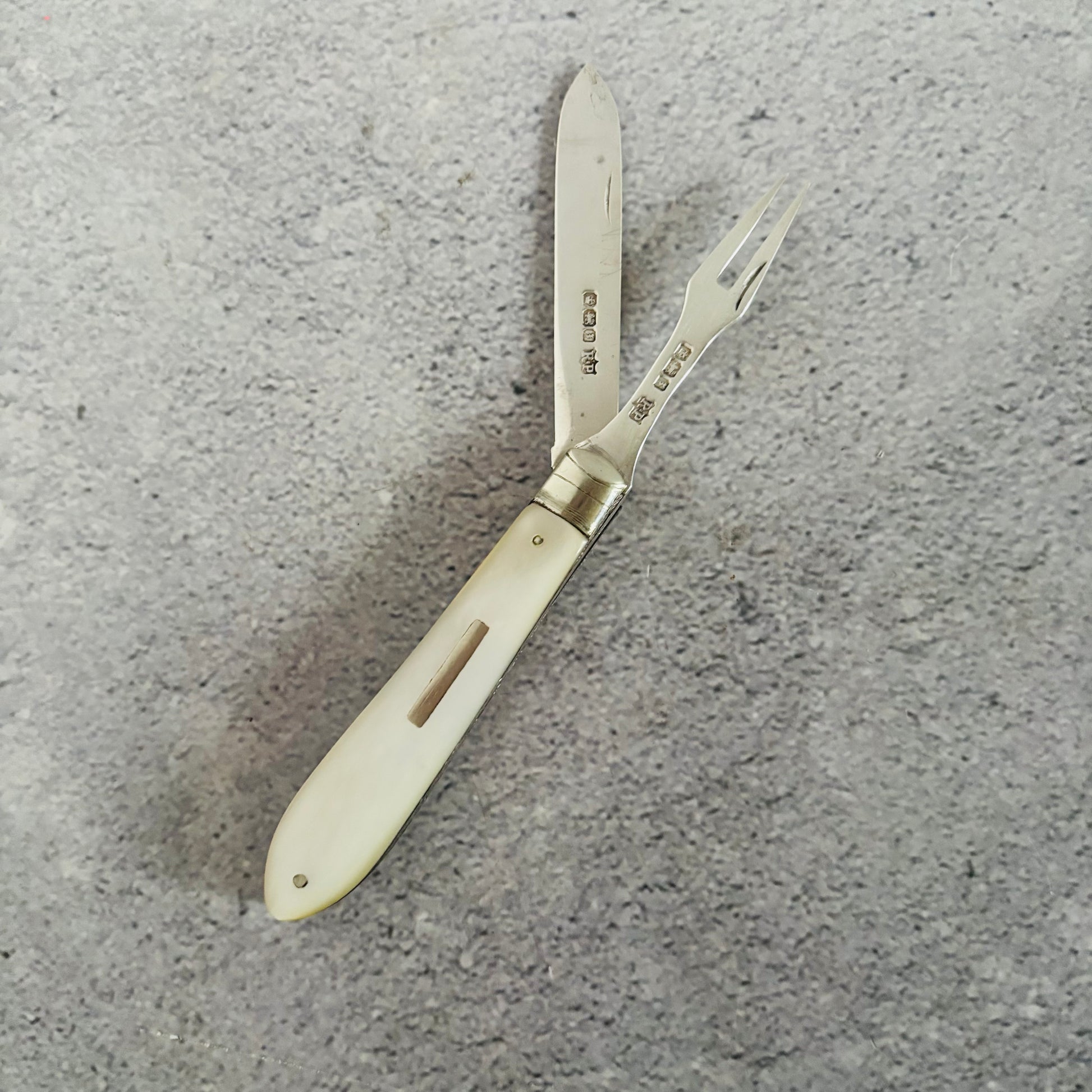 Unusual Antique Silver Folding Two Fruit Fork and Knife Combo| Travel Fork