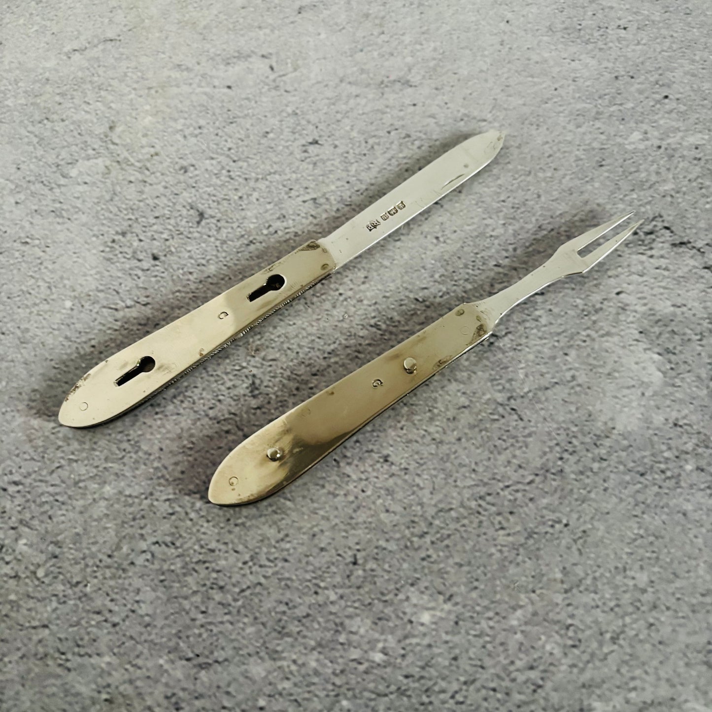 Unusual Antique Silver Folding Two Fruit Fork and Knife Combo| Travel Fork