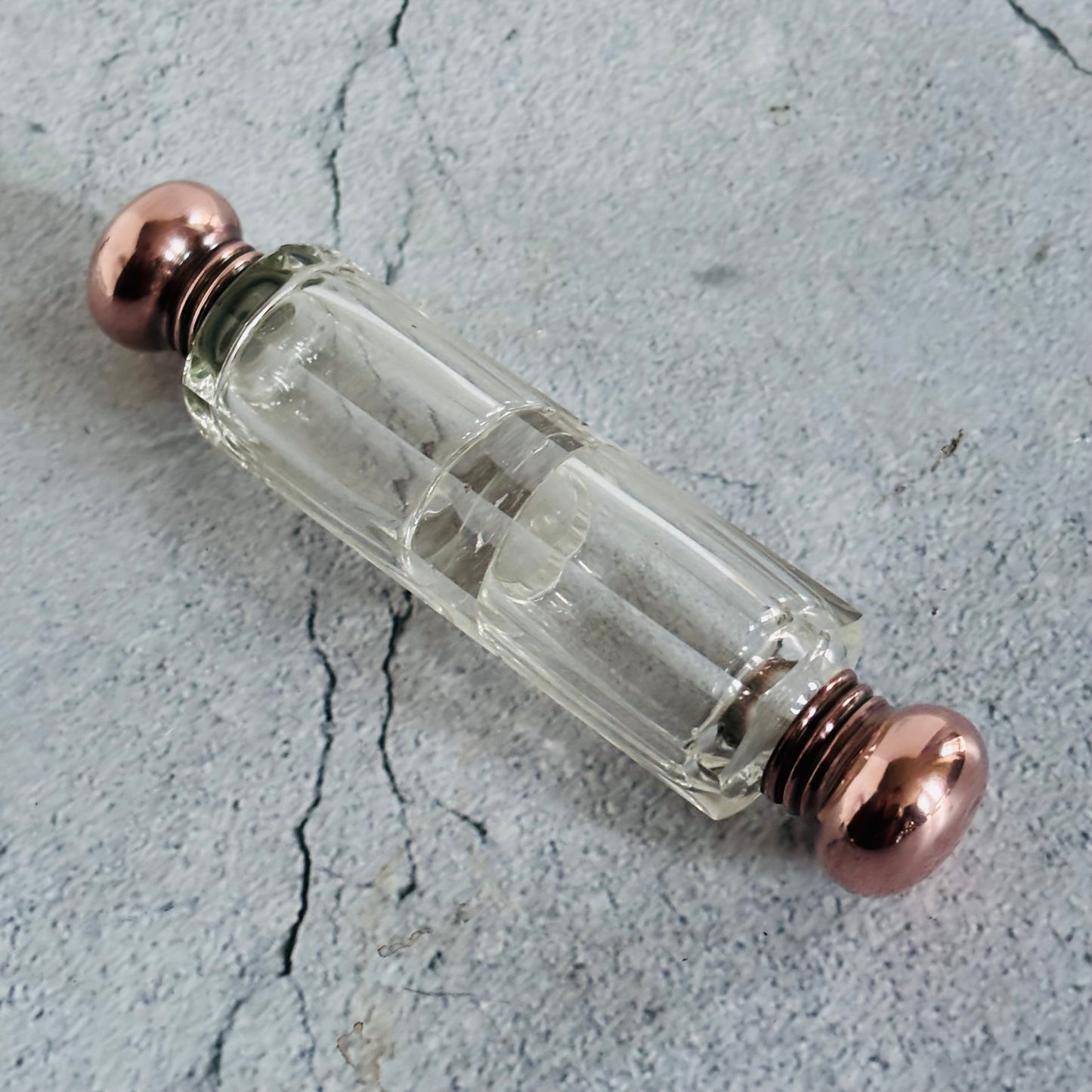 Unusual Antique Glass Double Ended Scent Bottle with Copper Lid