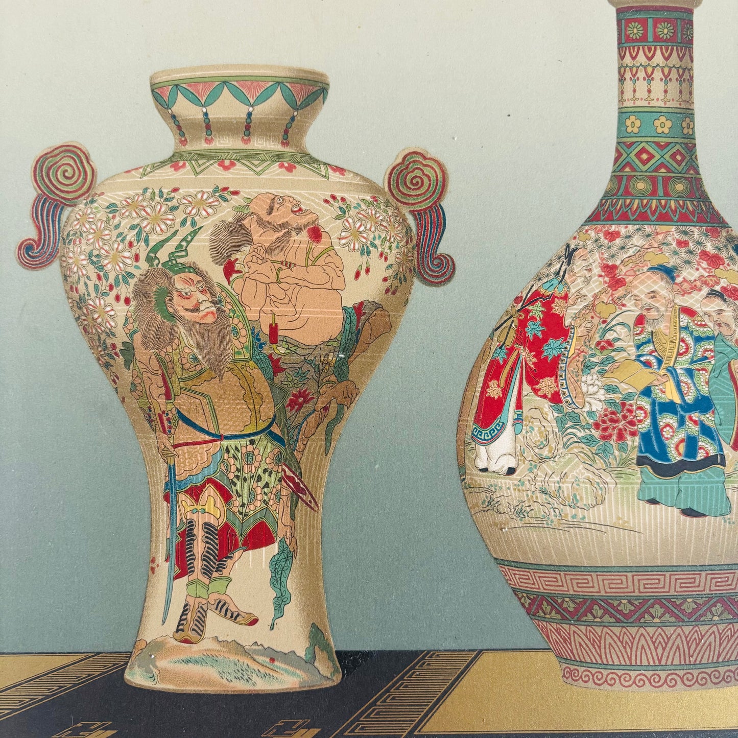 French Hand Printed Antique Polychrome Porcelain Designs