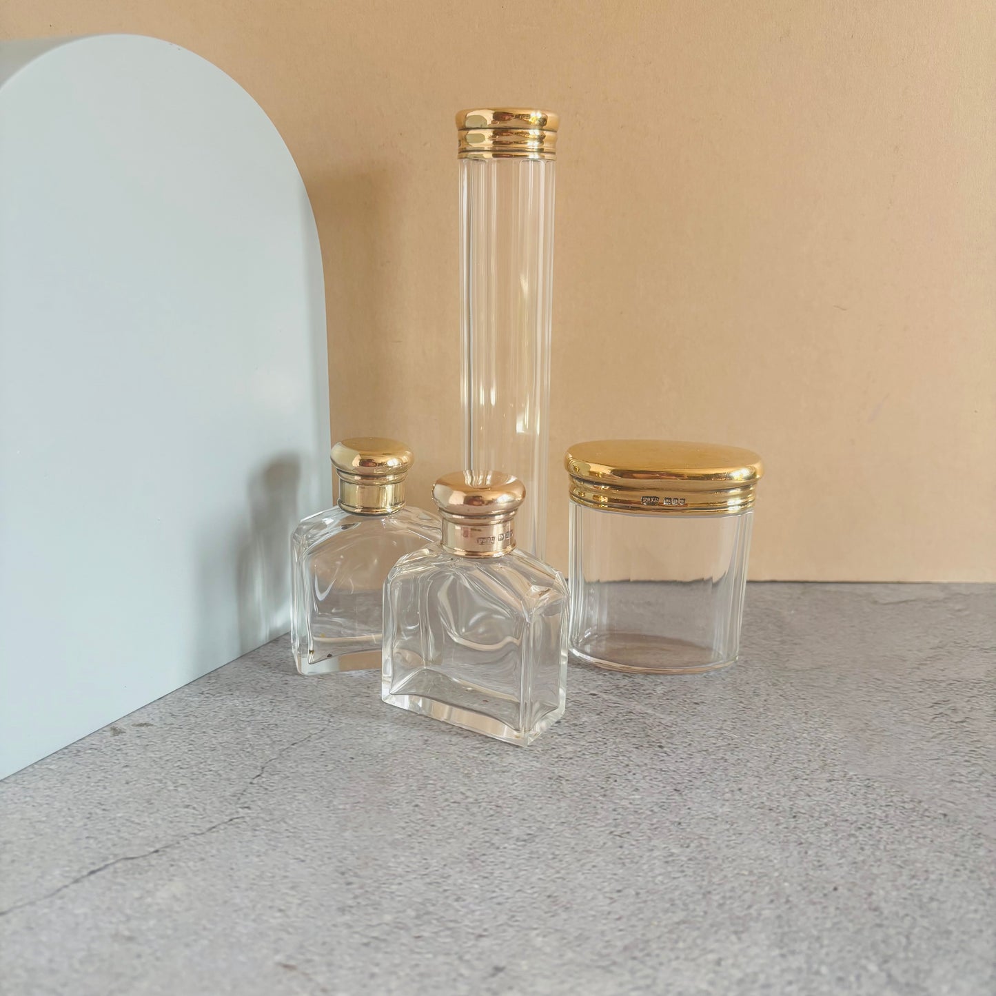 Antique Vanity Glass Jars. Sterling Silver Gilt Lids | The Urban Vintage Affair