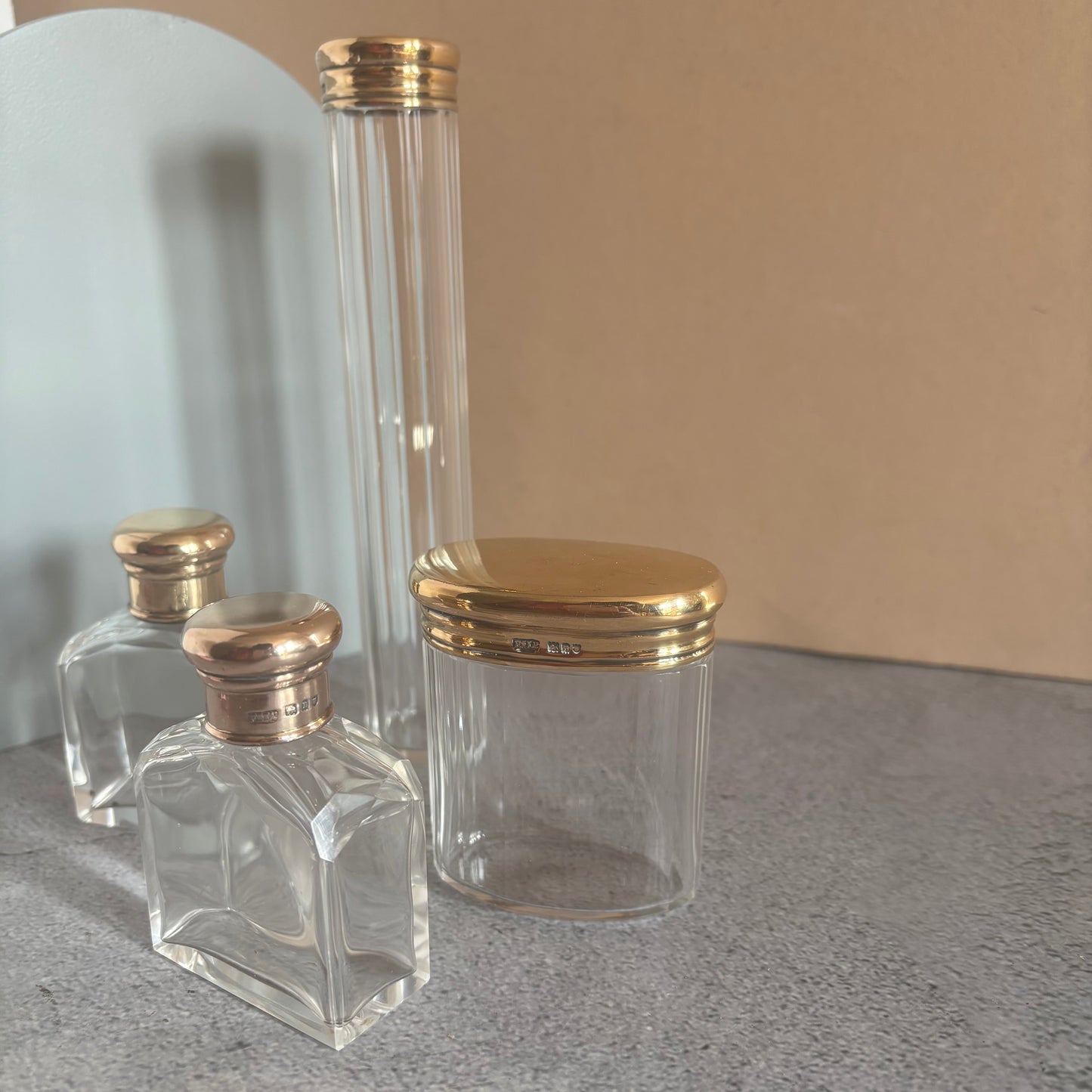 Antique Vanity Glass Jars. Sterling Silver Gilt Lids | The Urban Vintage Affair