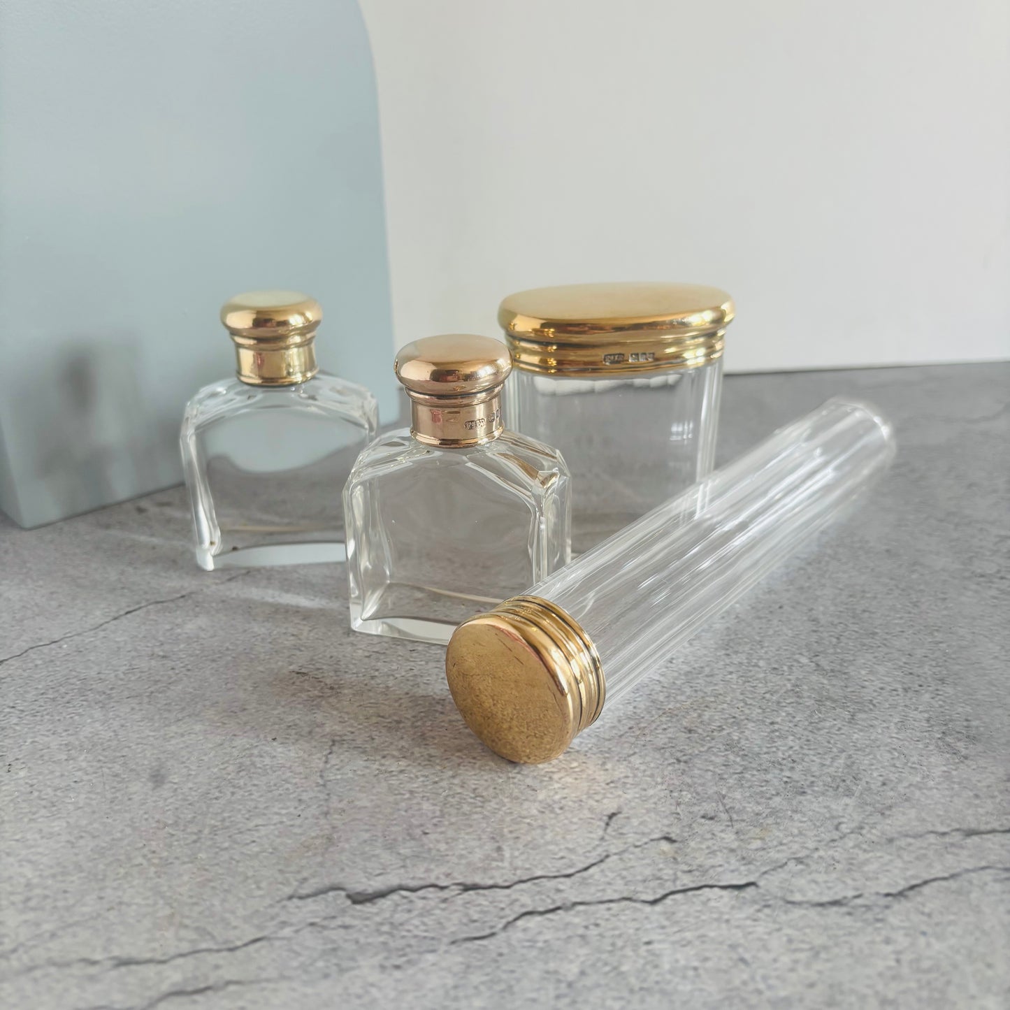 Antique Vanity Glass Jars. Sterling Silver Gilt Lids | The Urban Vintage Affair
