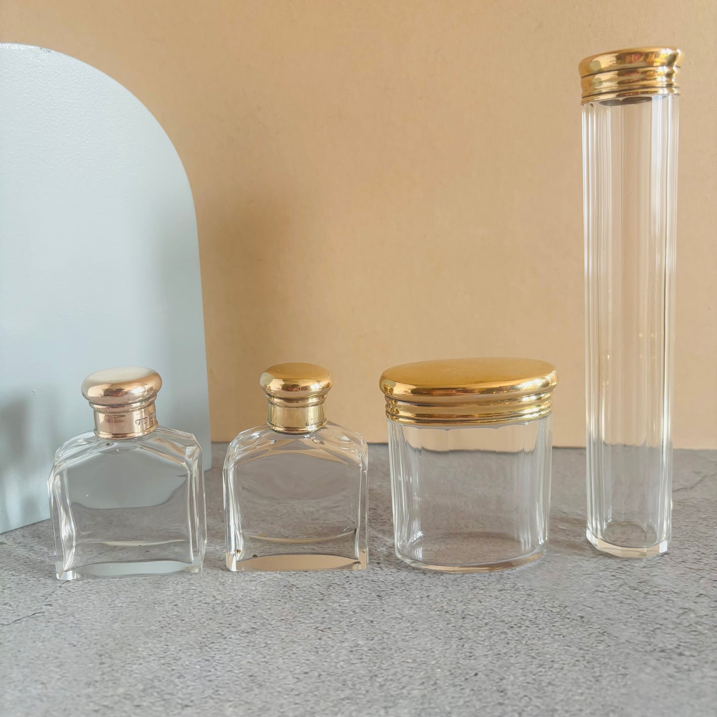 Antique Vanity Glass Jars. Sterling Silver Gilt Lids | The Urban Vintage Affair