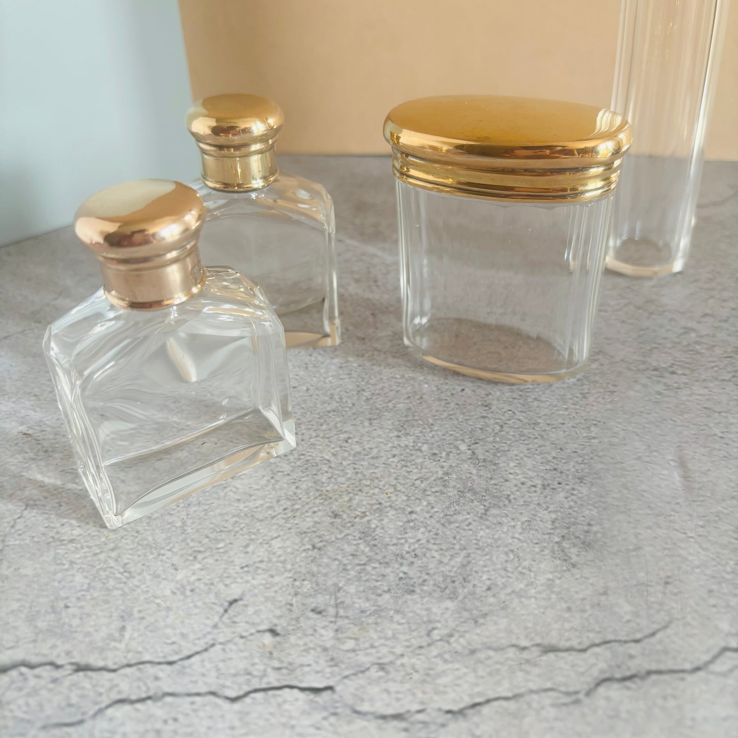 Antique Vanity Glass Jars. Sterling Silver Gilt Lids | The Urban Vintage Affair