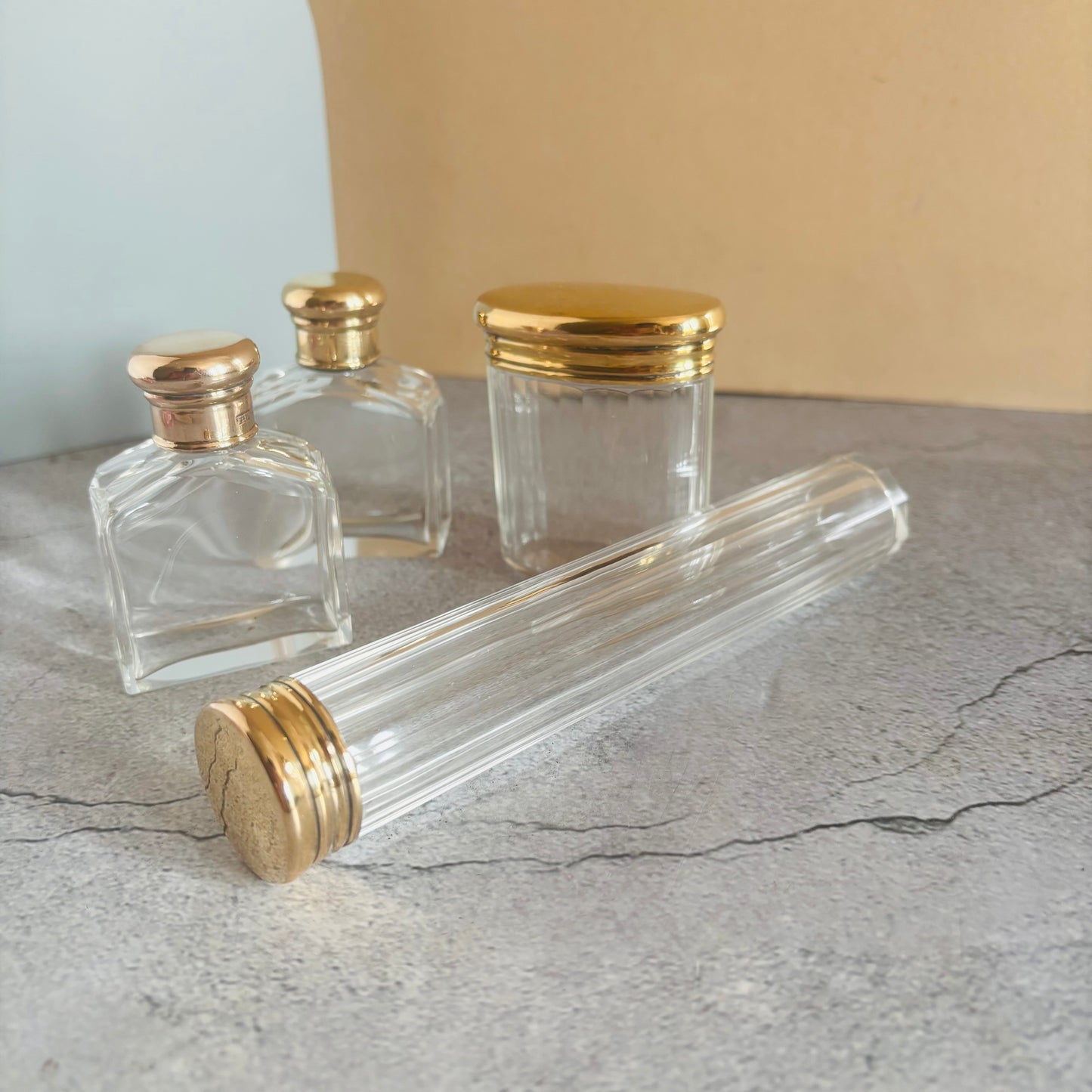 Antique Vanity Glass Jars. Sterling Silver Gilt Lids | The Urban Vintage Affair