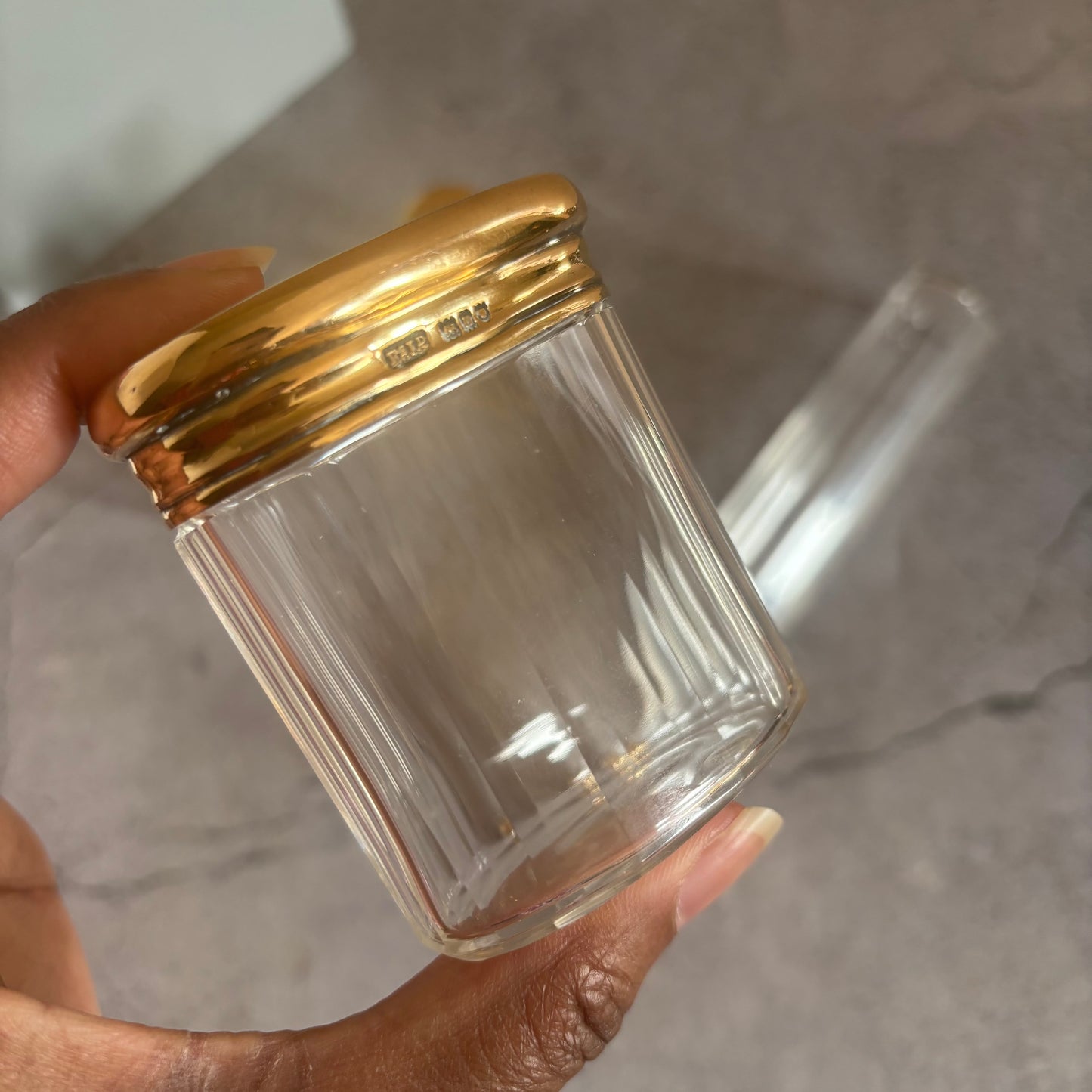 Antique Vanity Glass Jars. Sterling Silver Gilt Lids | The Urban Vintage Affair