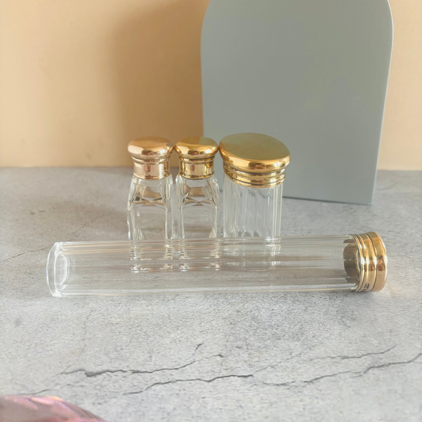 Antique Vanity Glass Jars. Sterling Silver Gilt Lids | The Urban Vintage Affair
