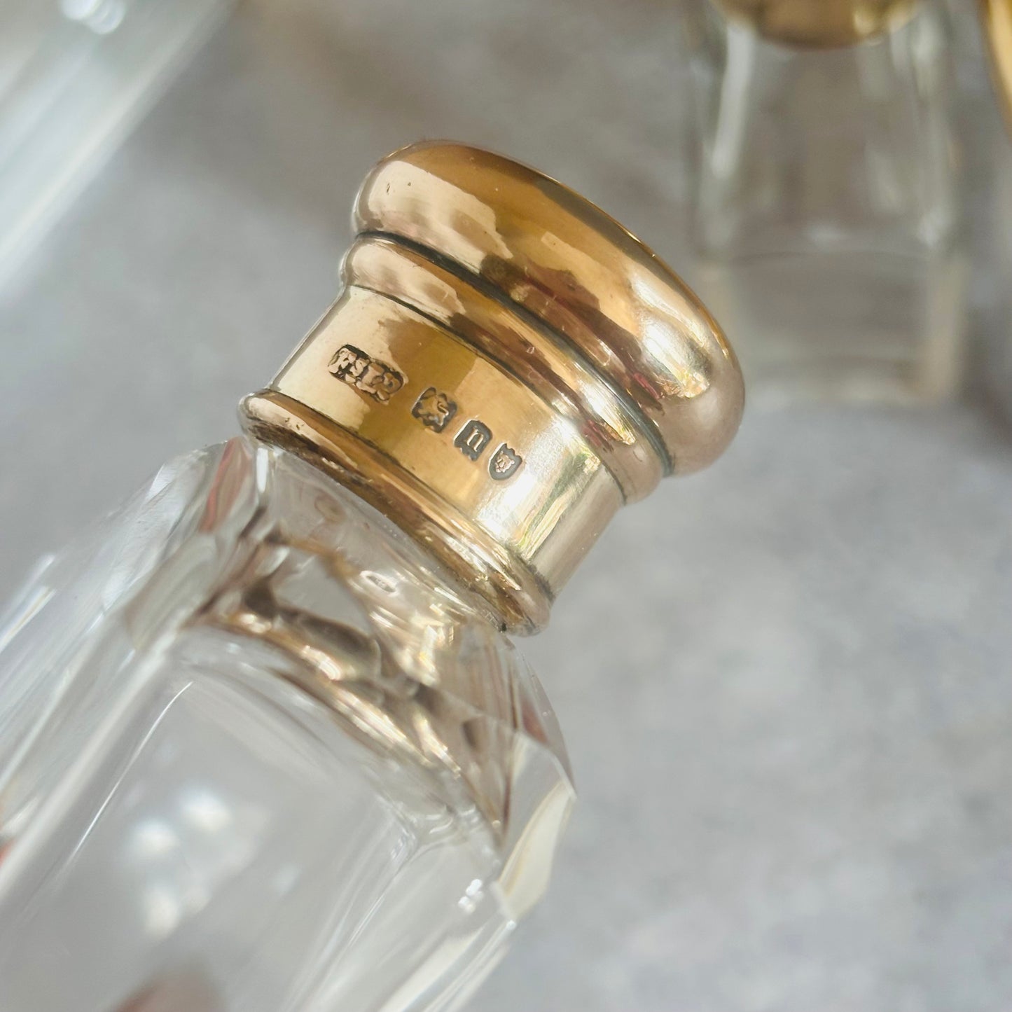 Antique Vanity Glass Jars. Sterling Silver Gilt Lids | The Urban Vintage Affair