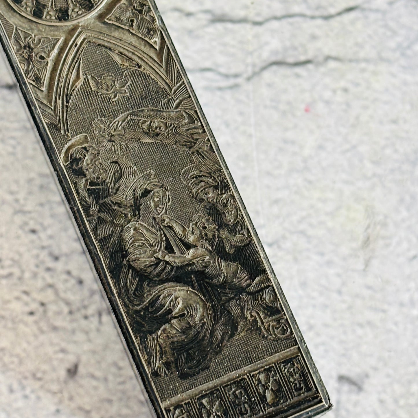 Antique Copper Printing Typeset Block Etched Religious Subject