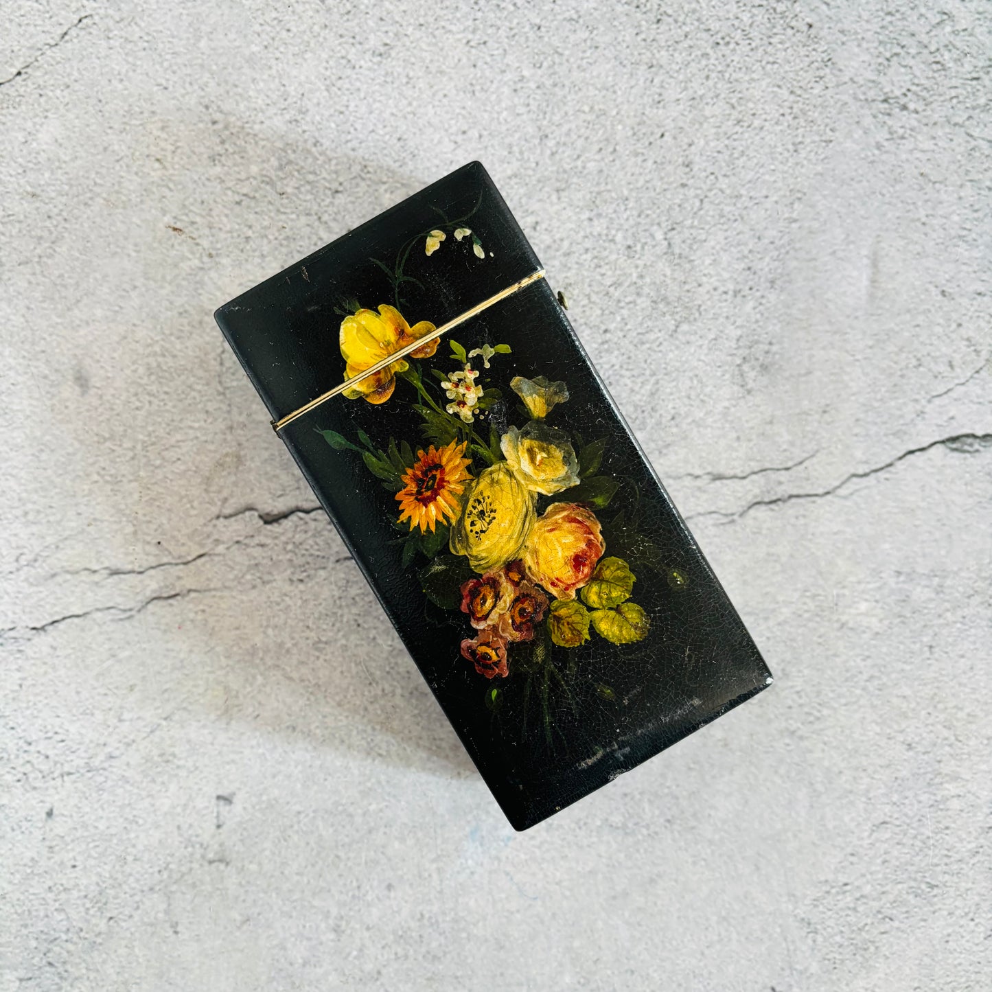 Antique Lacquer Hand Painted Paper Mache Box