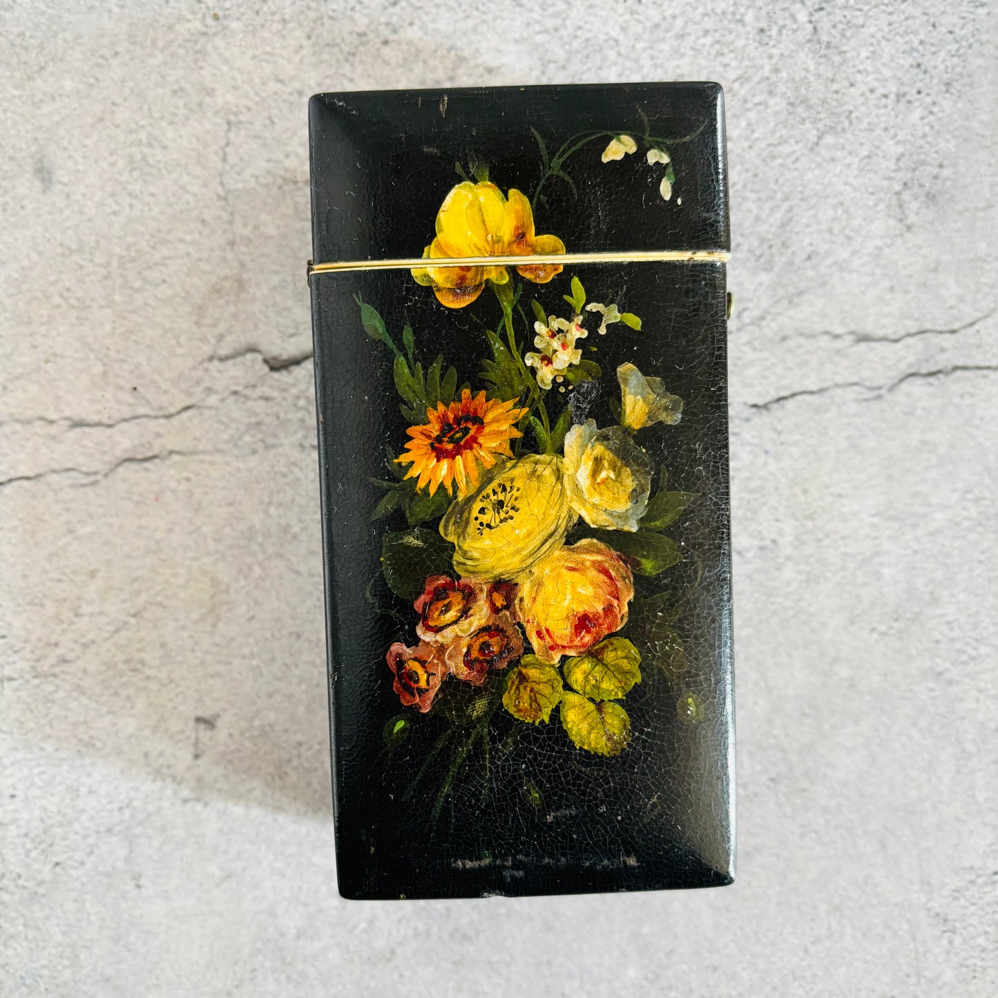 Antique Lacquer Hand Painted Paper Mache Box