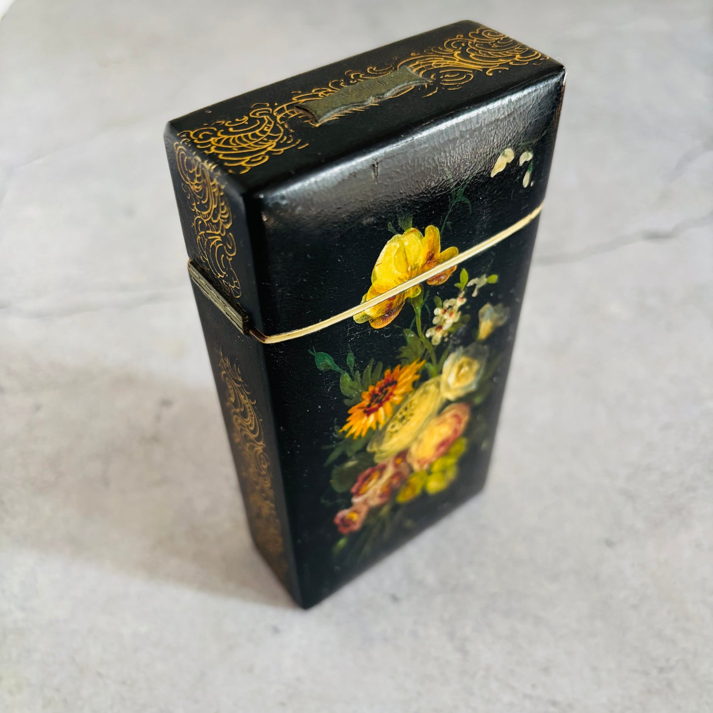 Antique Lacquer Hand Painted Paper Mache Box