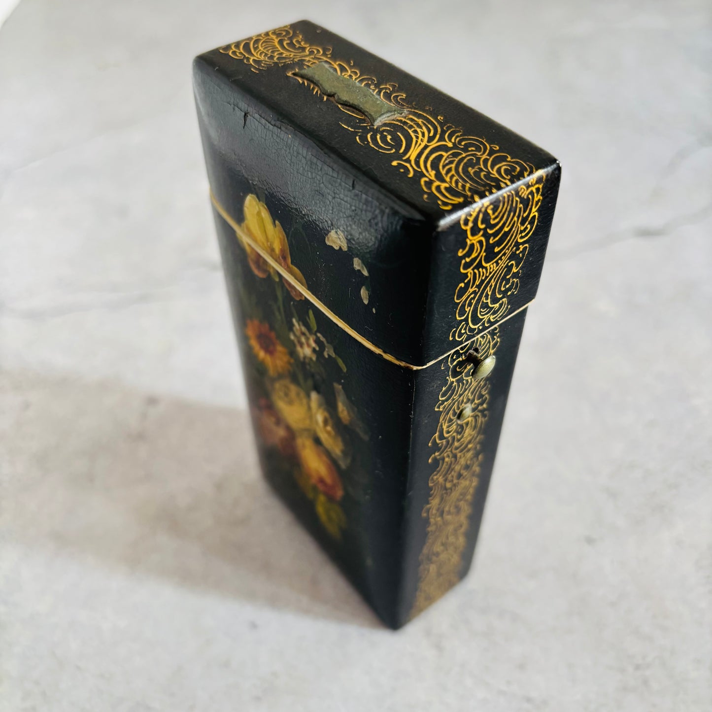 Antique Lacquer Hand Painted Paper Mache Box