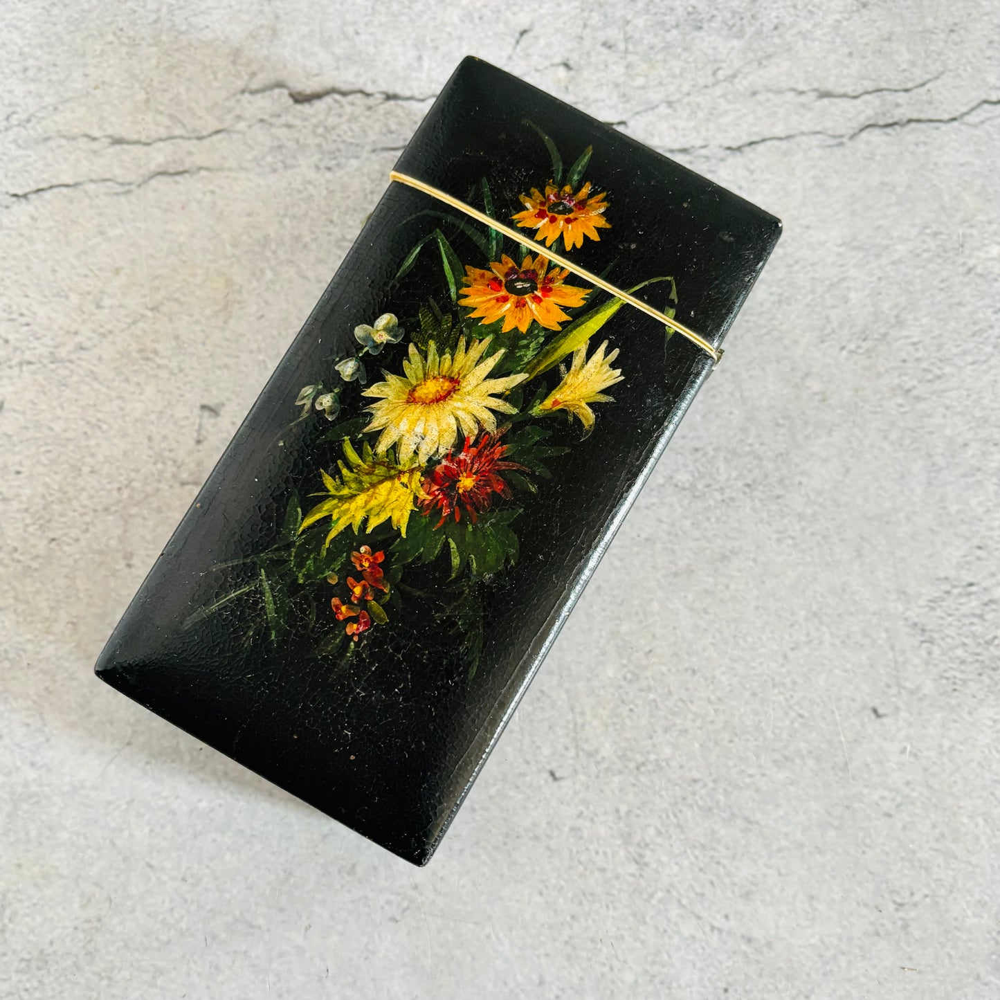 Antique Lacquer Hand Painted Paper Mache Box