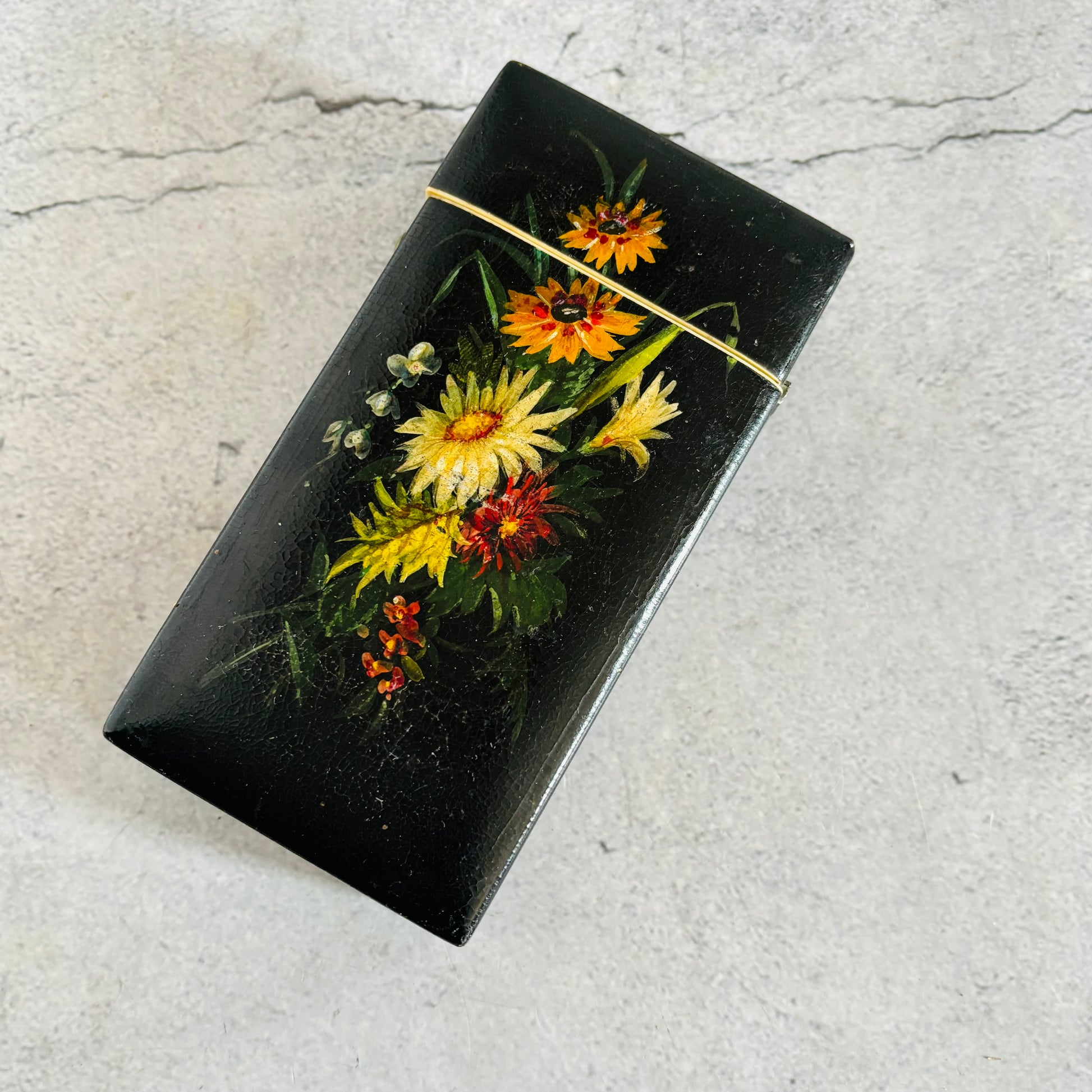 Antique Lacquer Hand Painted Paper Mache Box