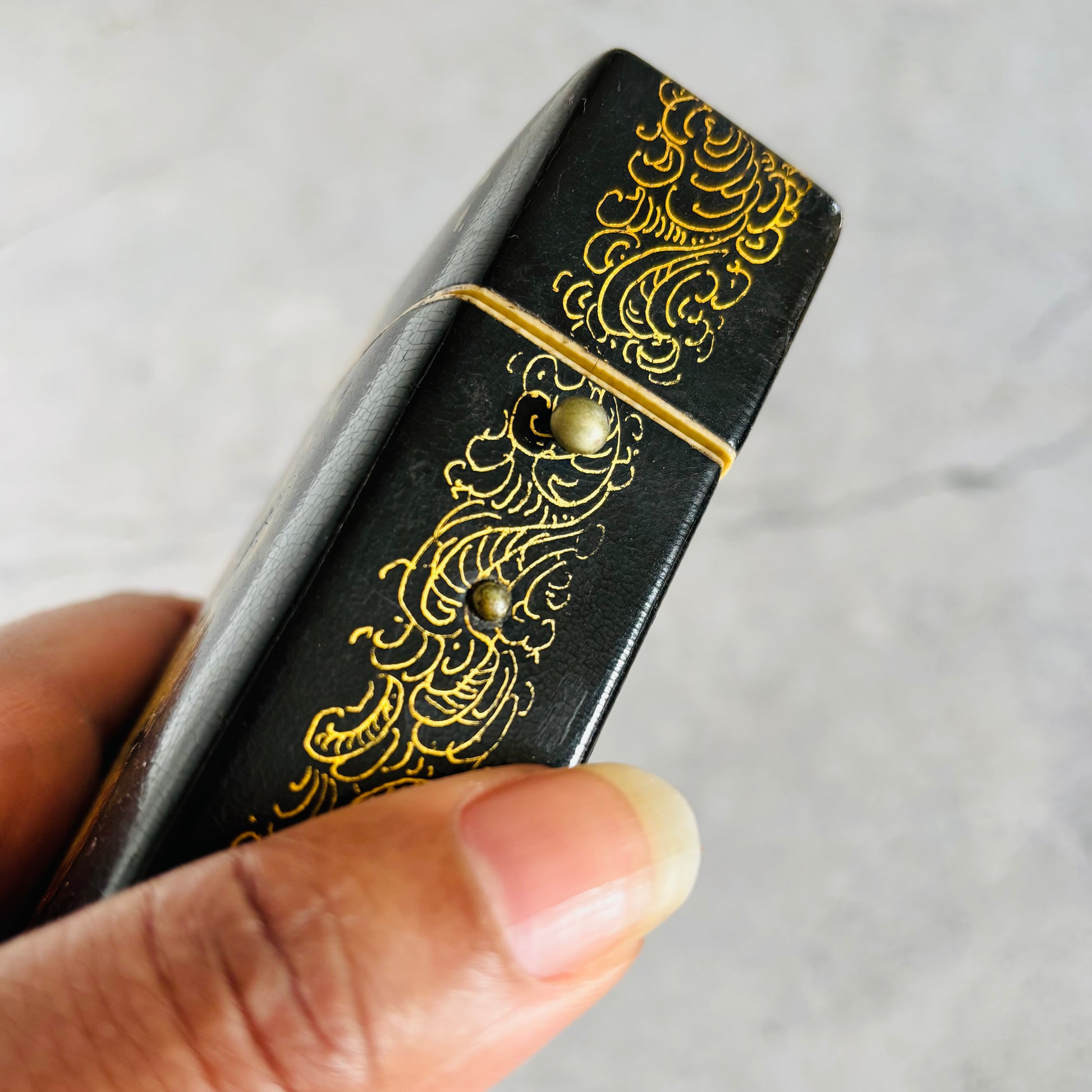 Antique Lacquer Hand Painted Paper Mache Box
