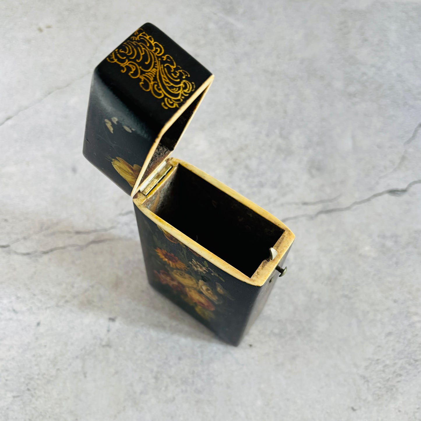 Antique Lacquer Hand Painted Paper Mache Box