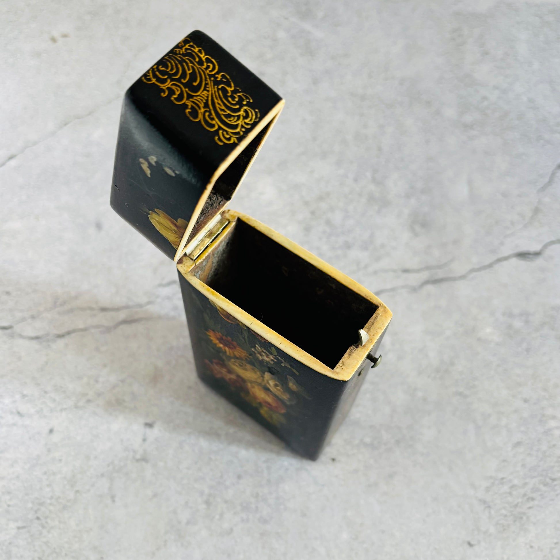 Antique Lacquer Hand Painted Paper Mache Box