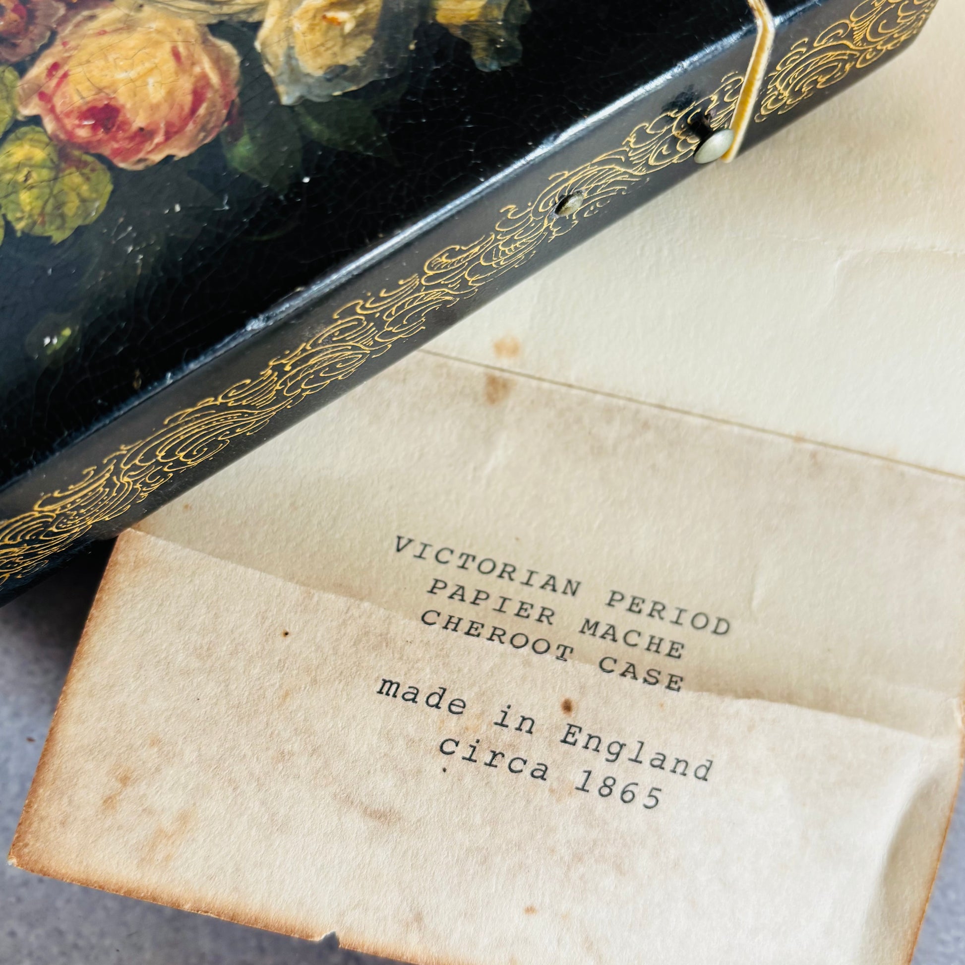 Antique Lacquer Hand Painted Paper Mache Box