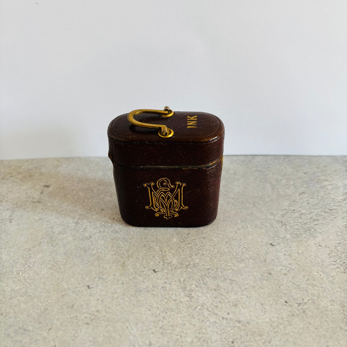 Antique Leather Bound Travel Inkwell