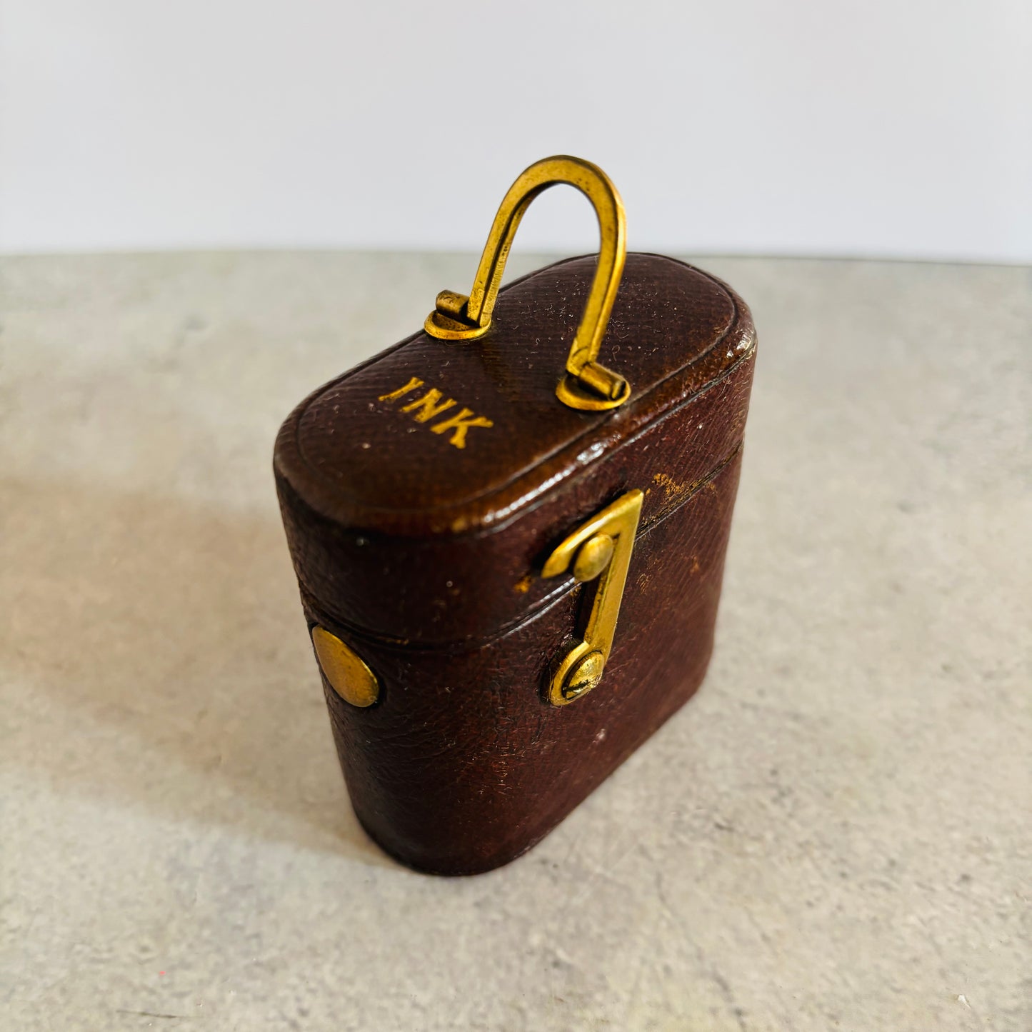 Antique Leather Bound Travel Inkwell