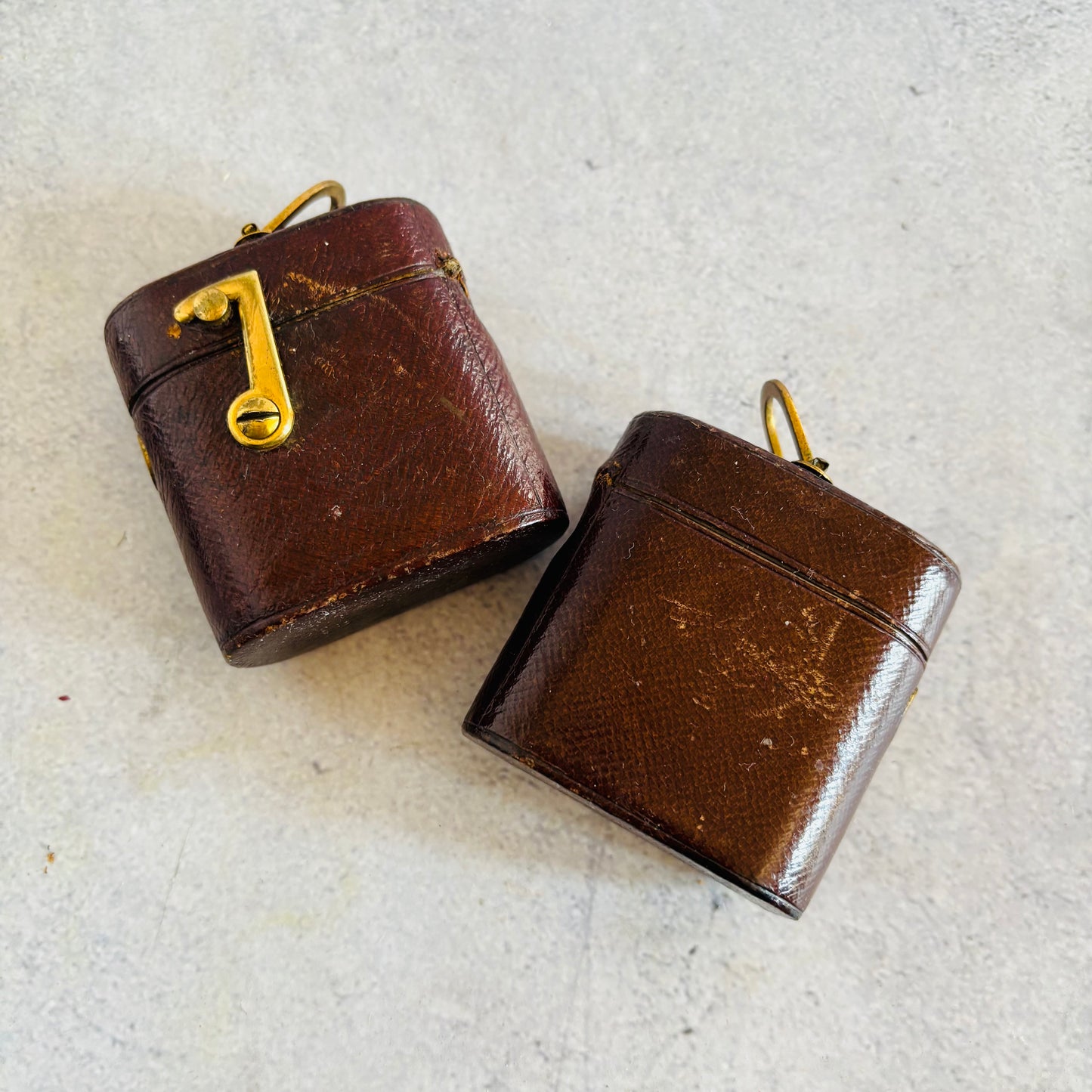 Antique Leather Bound Travel Inkwell & Vesta Match Striker