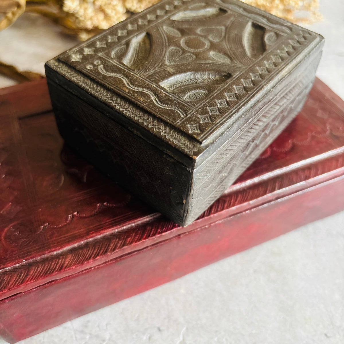 Vintage Tooled Leather North African Tuareg Boxes
