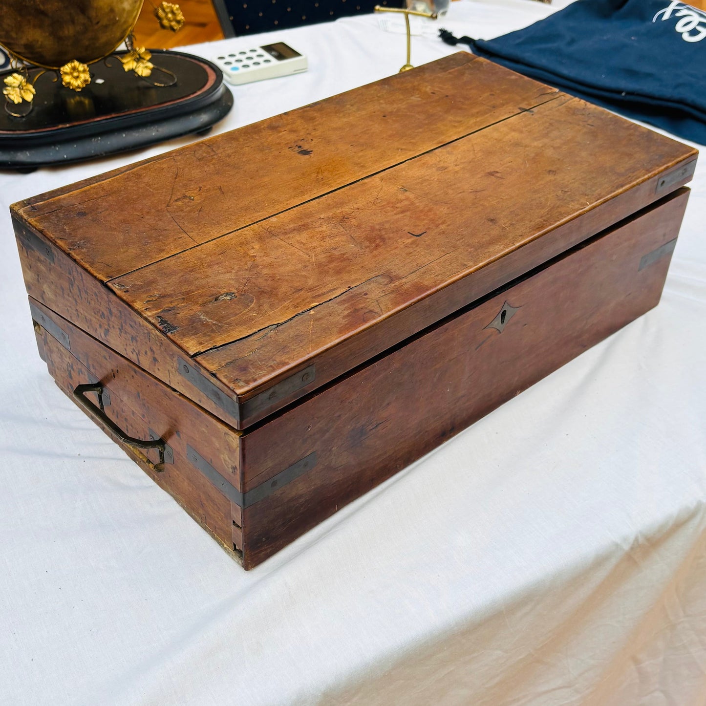Antique wooden box on a table