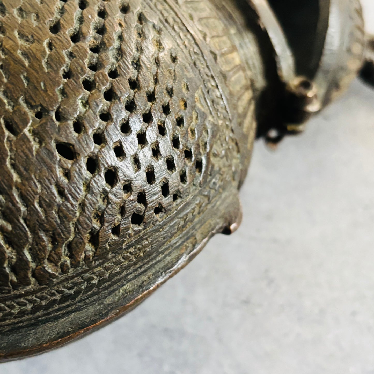 Close-up of Antique Indian Bronze Sculpture Container | The Urban Vintage Affair