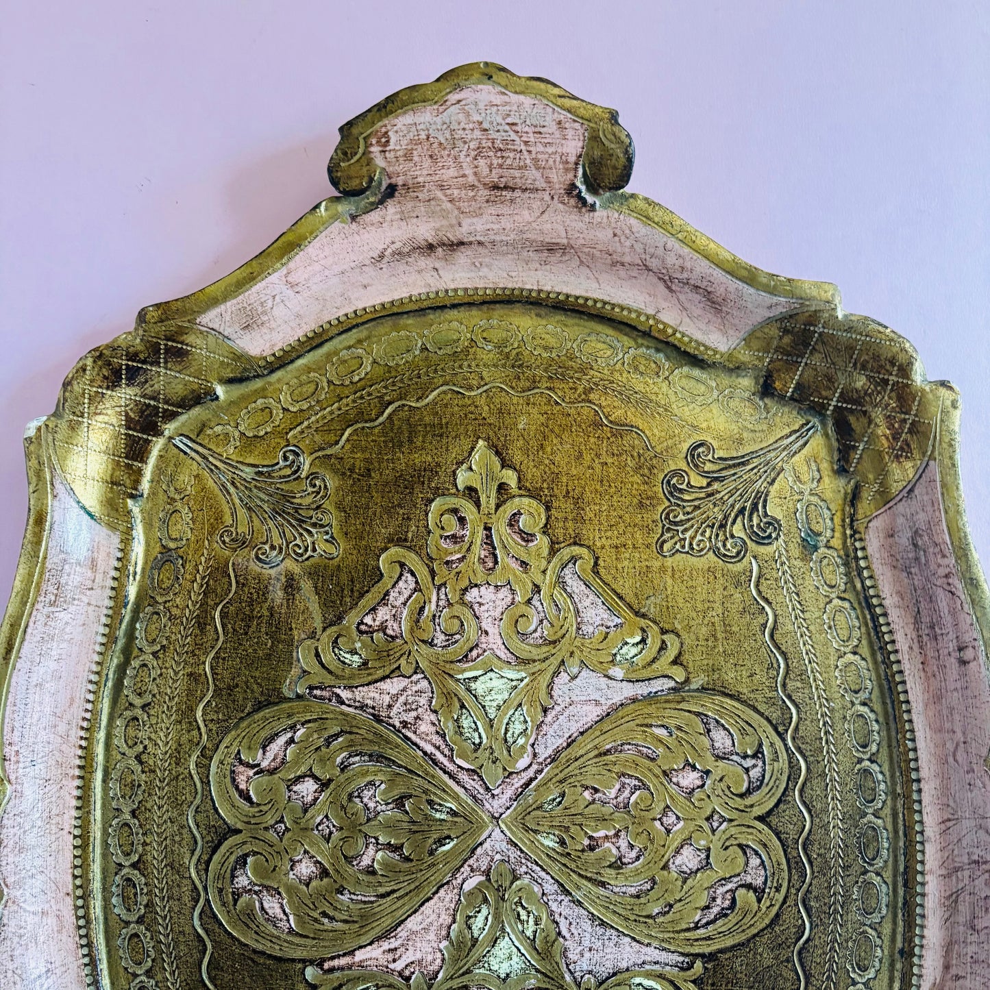 Vintage Pink & Gold Florentine Paper Mache Tray