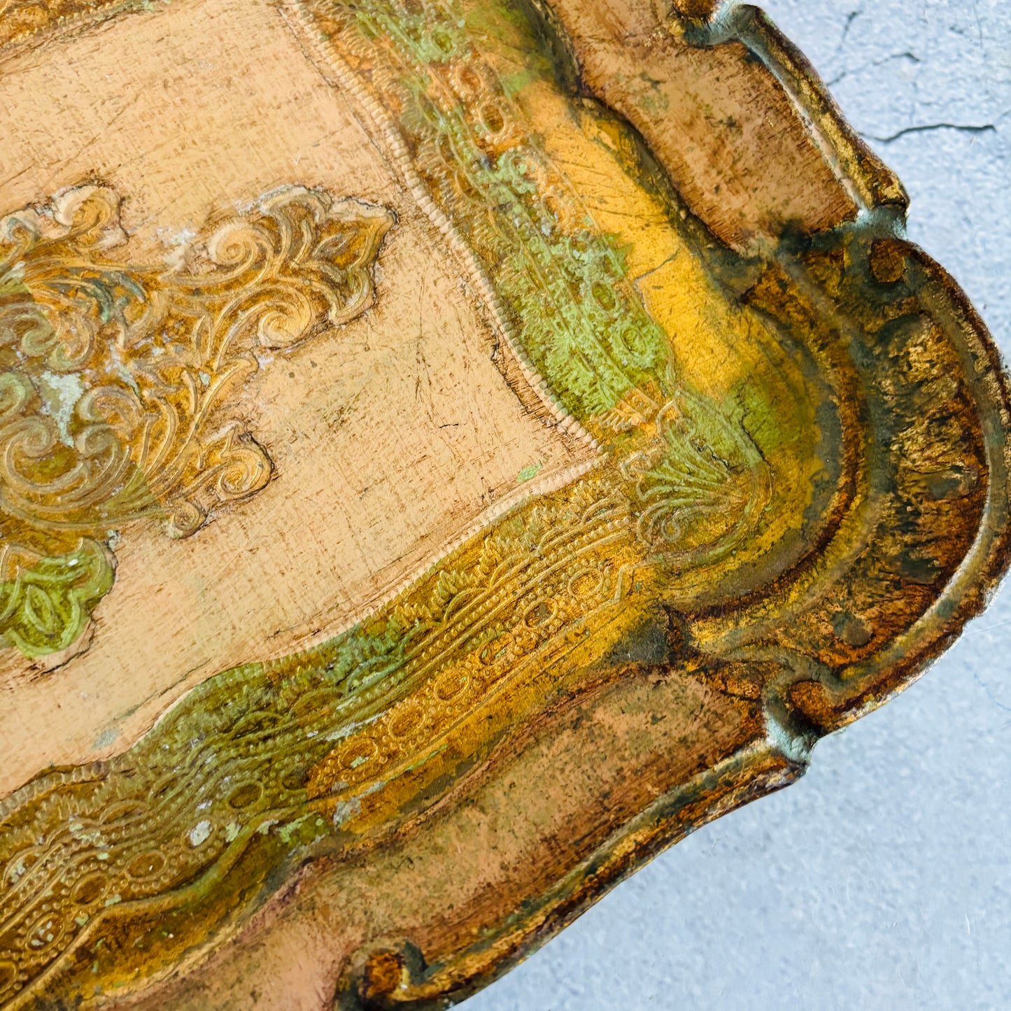 Vintage Pink & Gold Florentine Paper Mache Tray | The Urban Vintage Affair