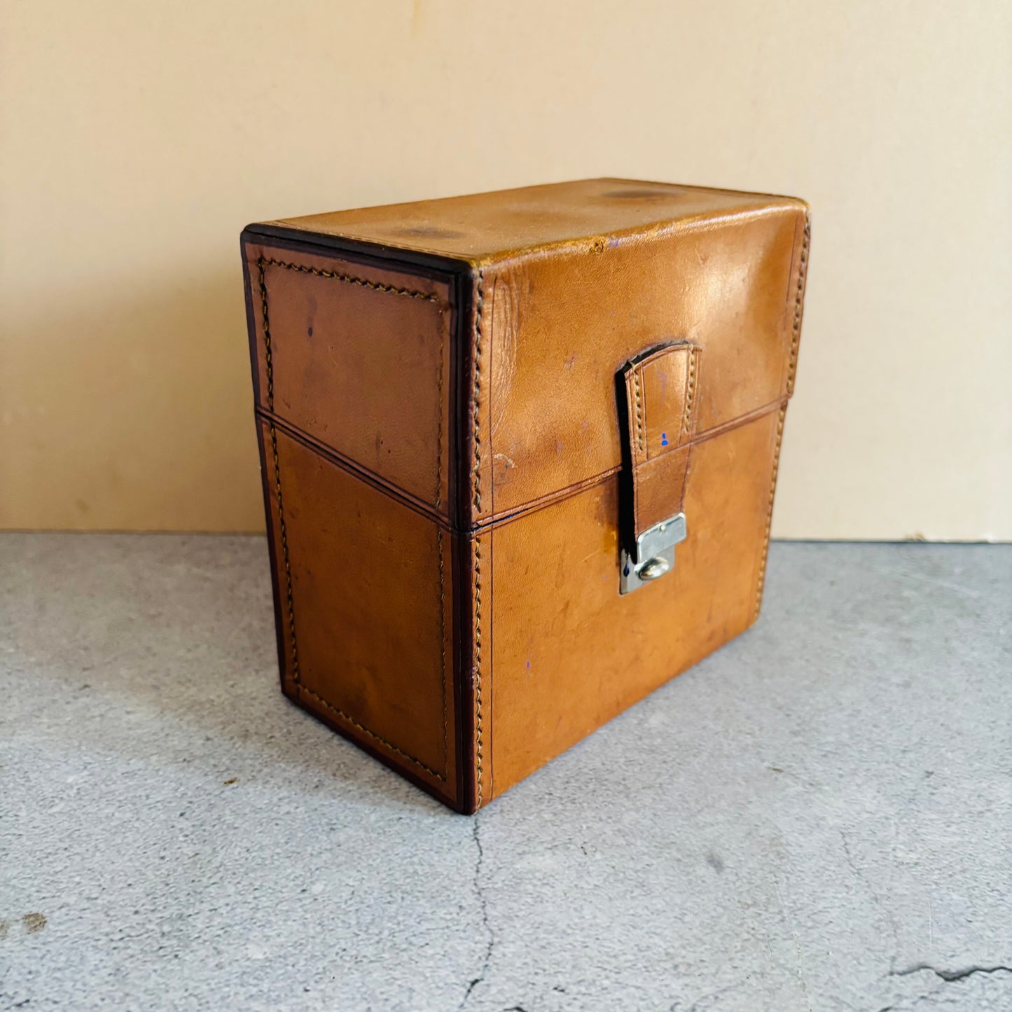 Antique Travel Set of Italian Glass Scent Bottles in a Tan Leather Case