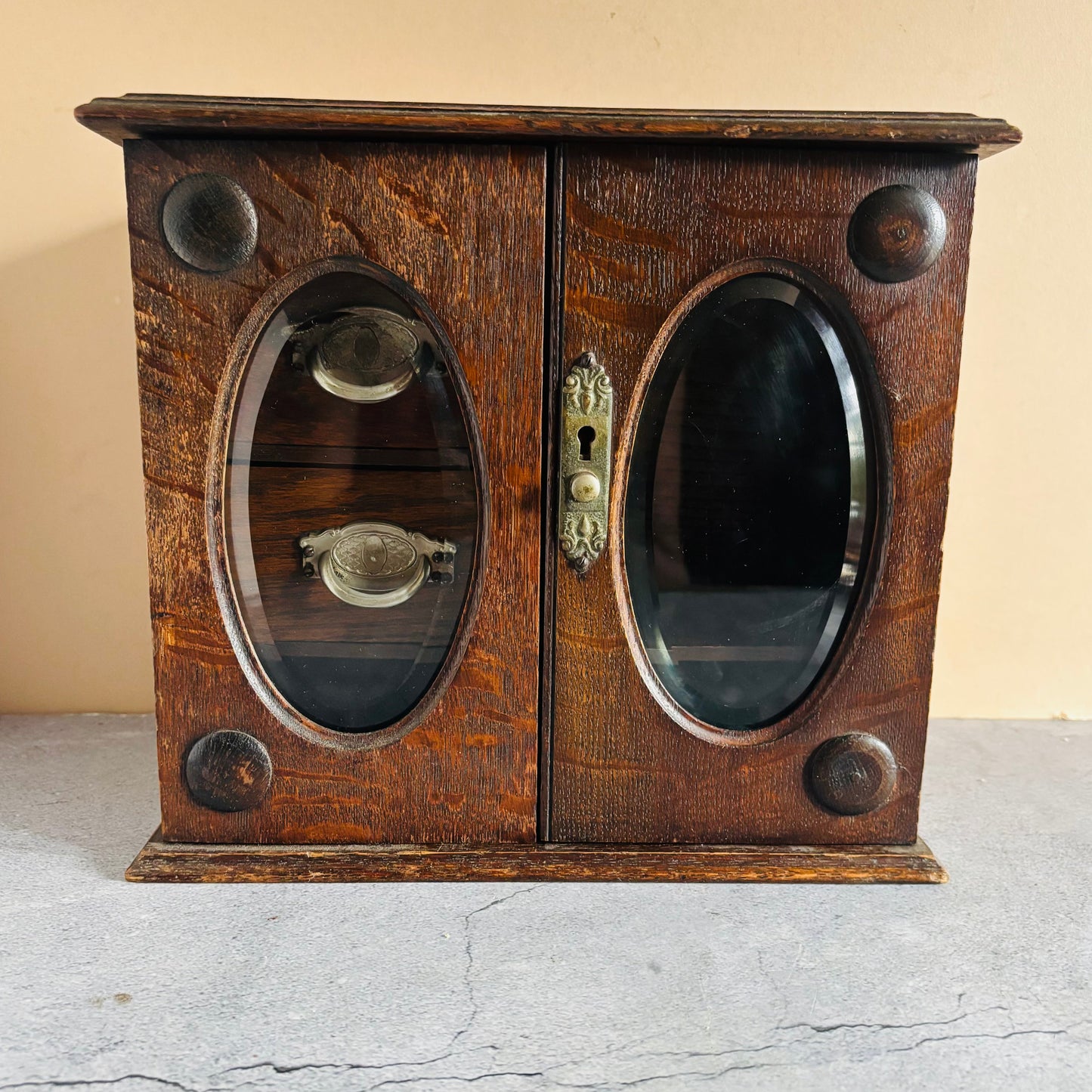 Antique Arts & Crafts Oak Smokers Pipe Cabinet For Storage Or Display