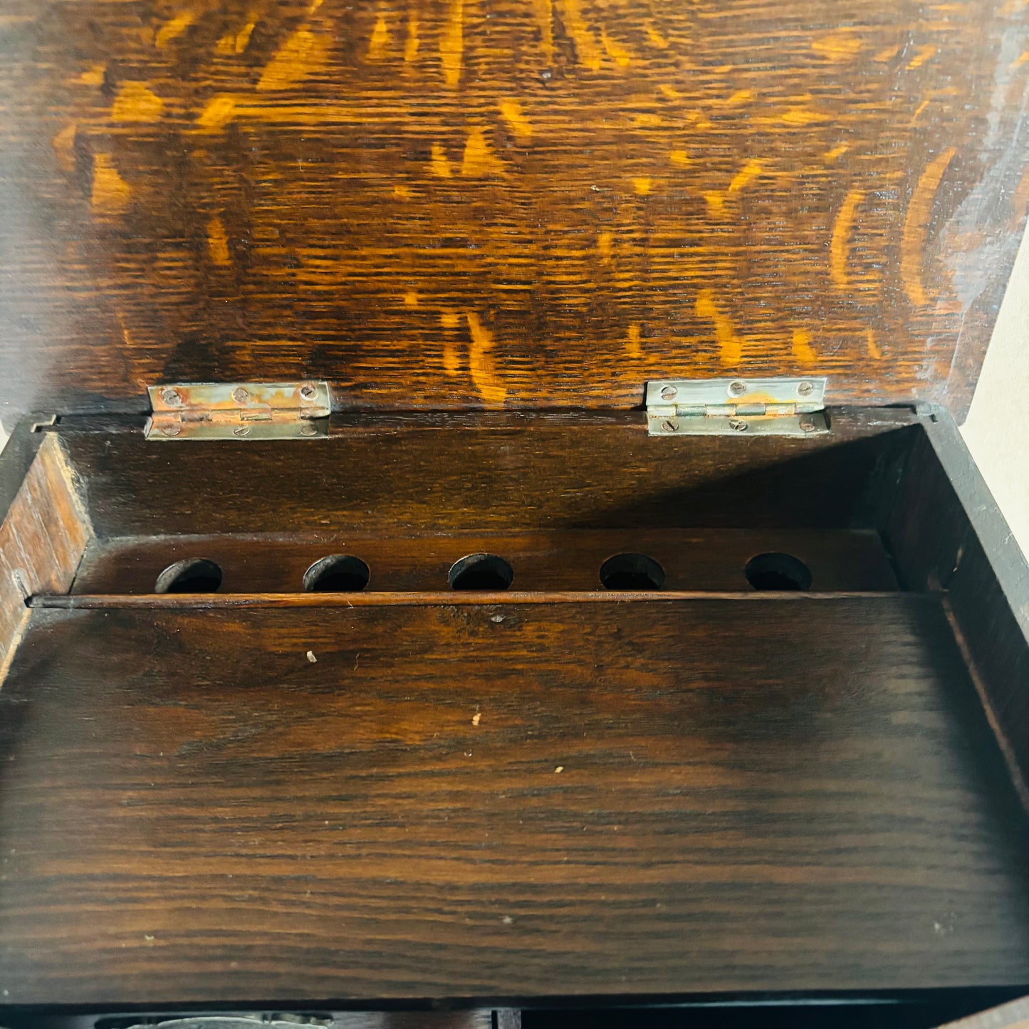 Antique Arts & Crafts Oak Smokers Pipe Cabinet For Storage Or Display