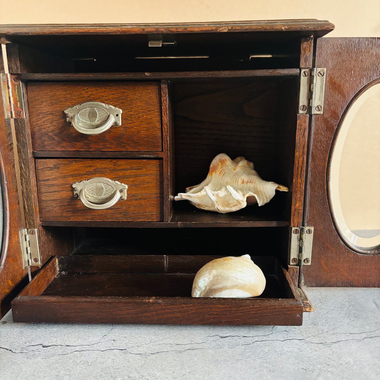 Antique Arts & Crafts Oak Smokers Pipe Cabinet For Storage Or Display