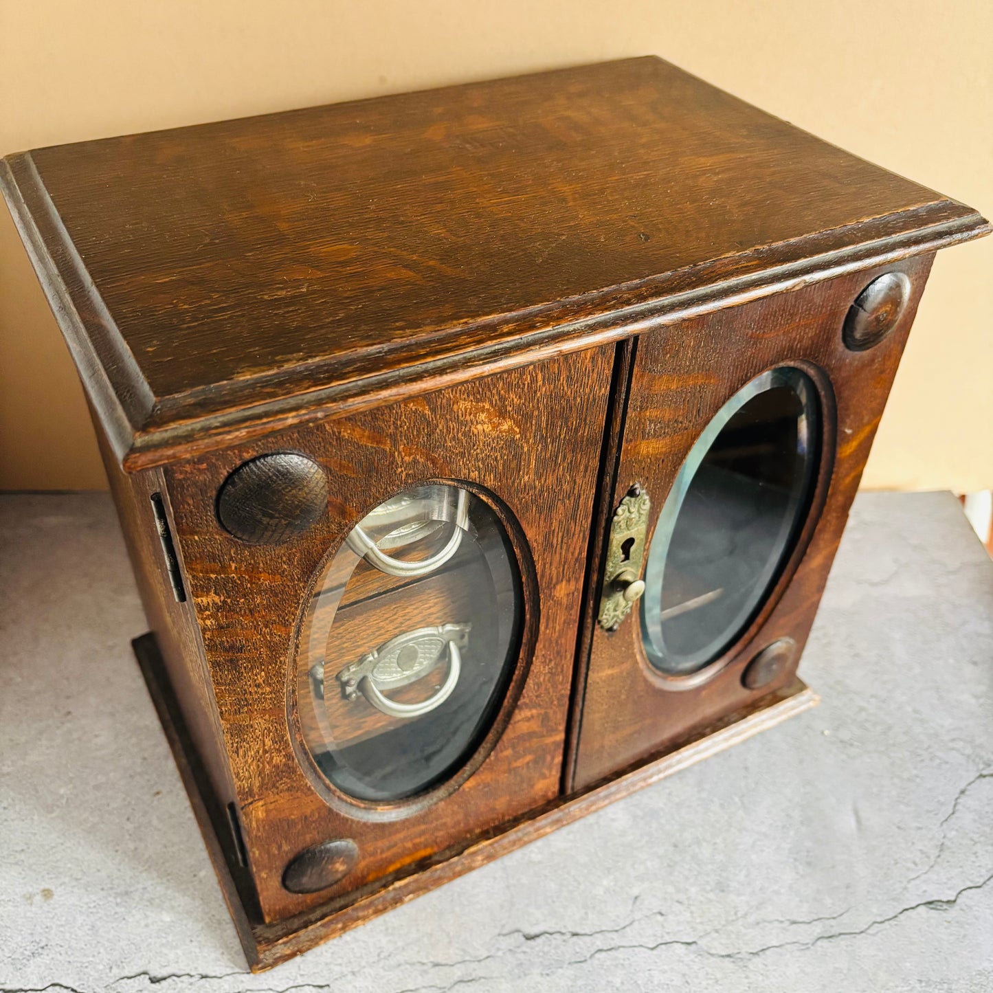 Antique Arts & Crafts Oak Smokers Pipe Cabinet For Storage Or Display