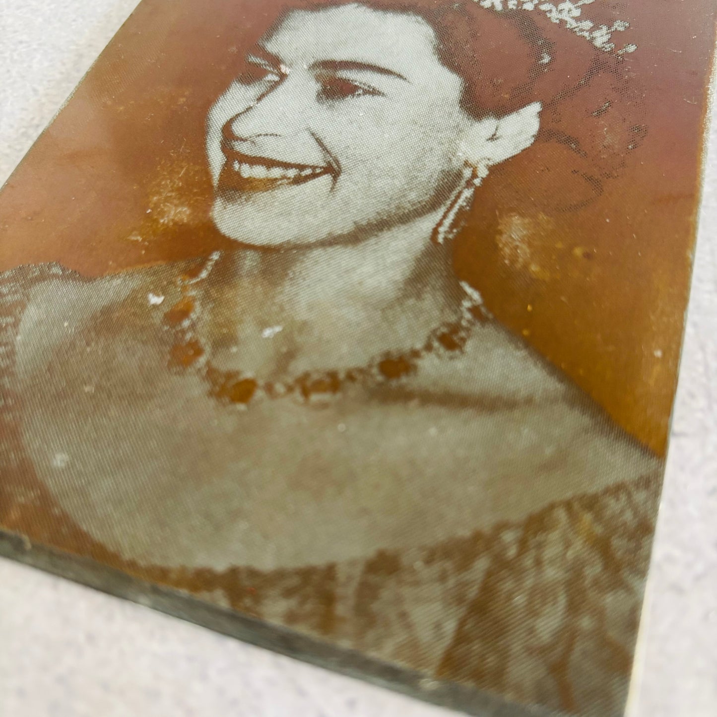 Vintage printing plate of an Early Portrait of Queen Elizabeth II