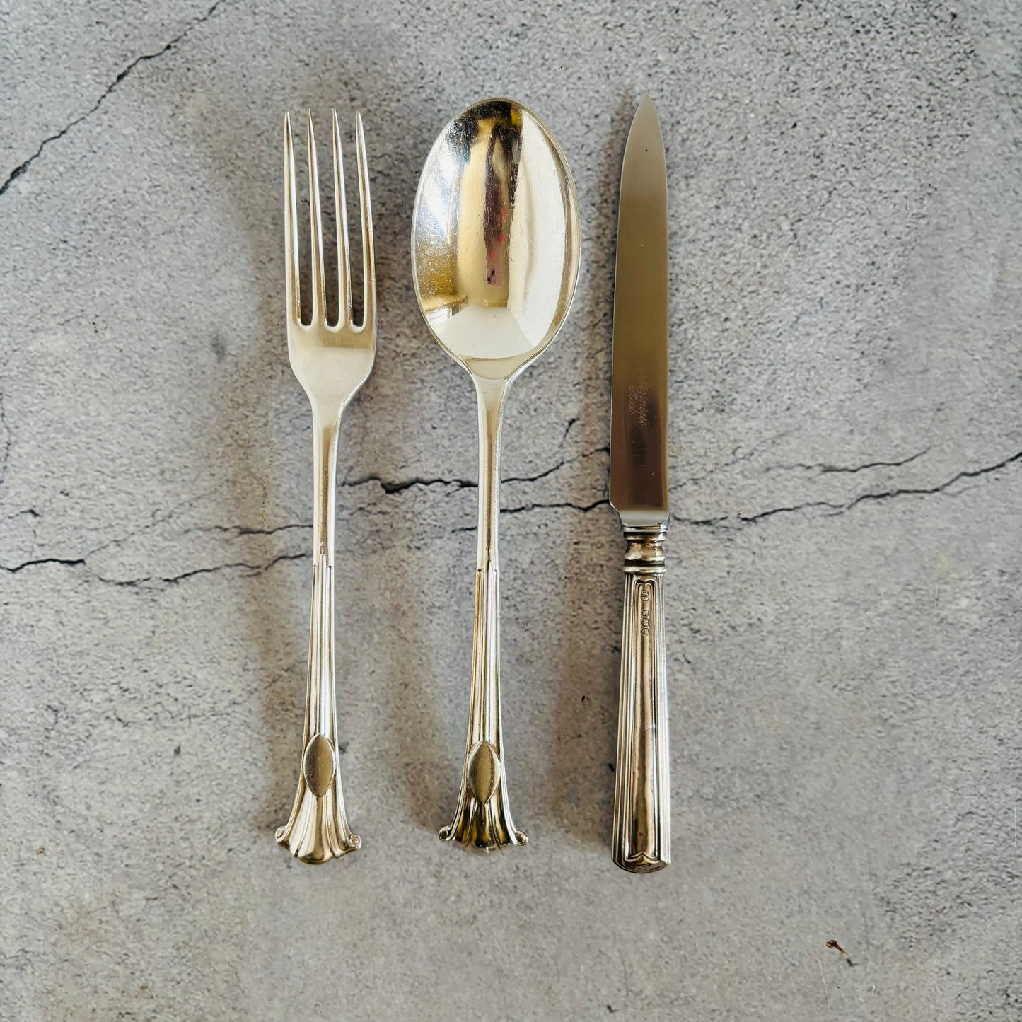 Antique Silver spoon, fork and knife