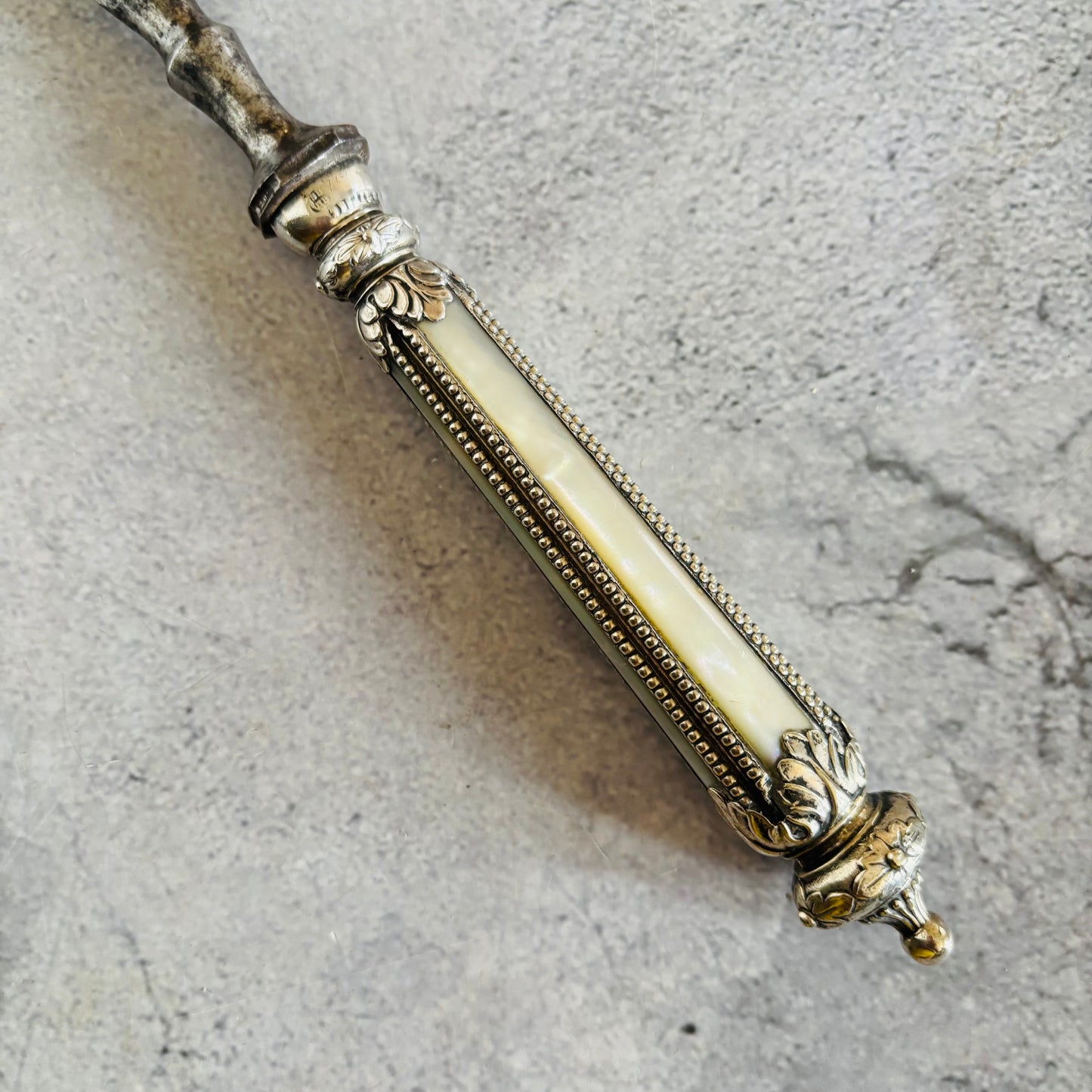 Antique Silver Mother Of Pearl Steel Skewer With A Beautifully Handle