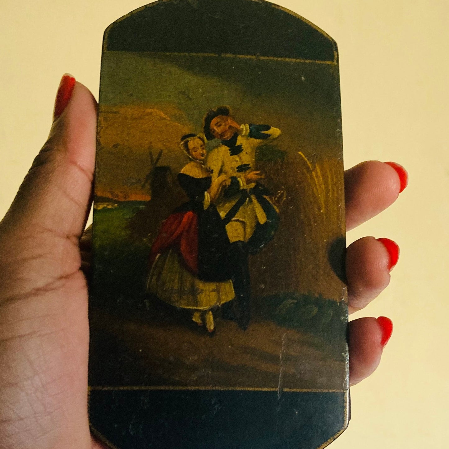 Antique Lacquer Paper Mache Cigar Case Hand Painted German