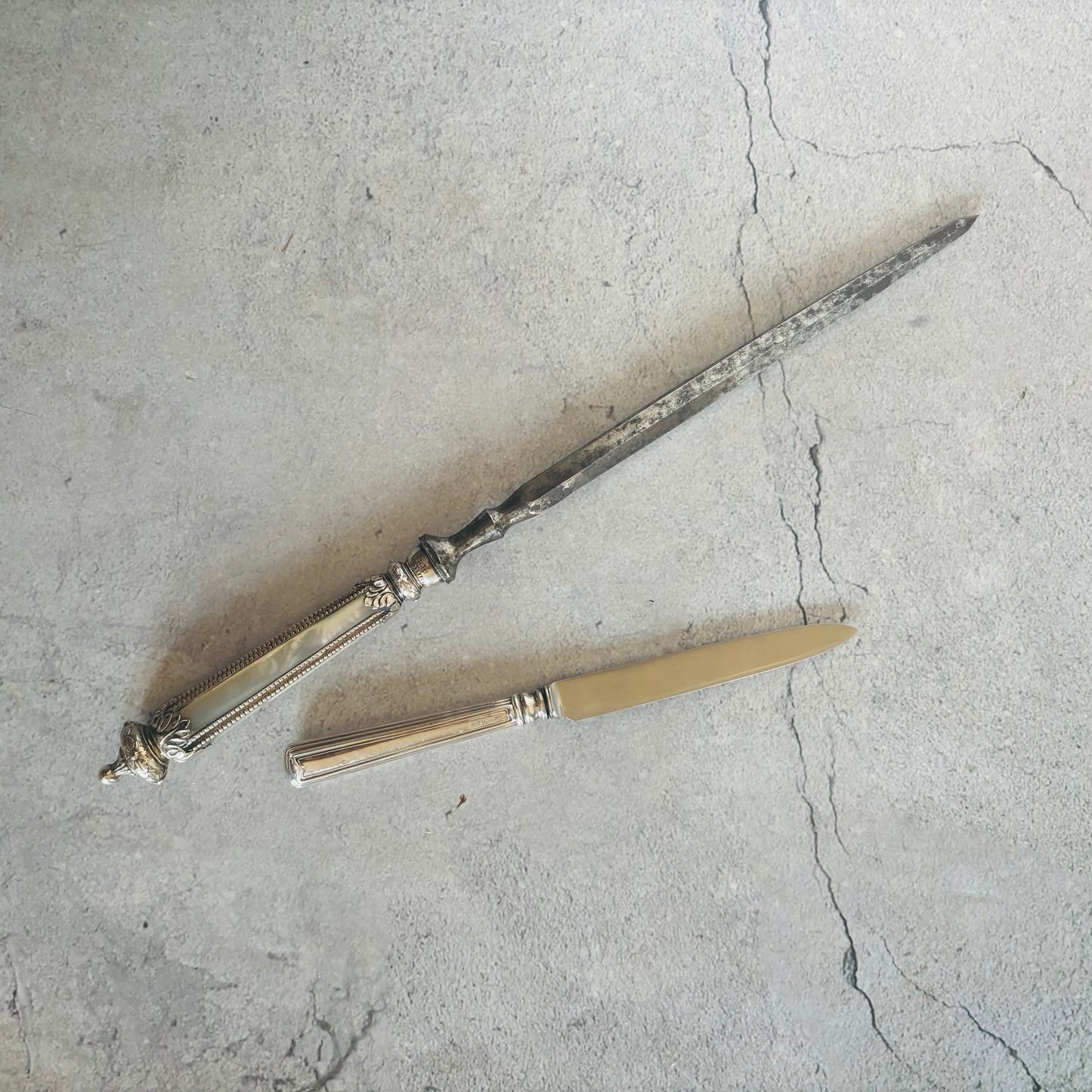 Antique Silver Mother Of Pearl Steel Skewer With A Beautifully Handle