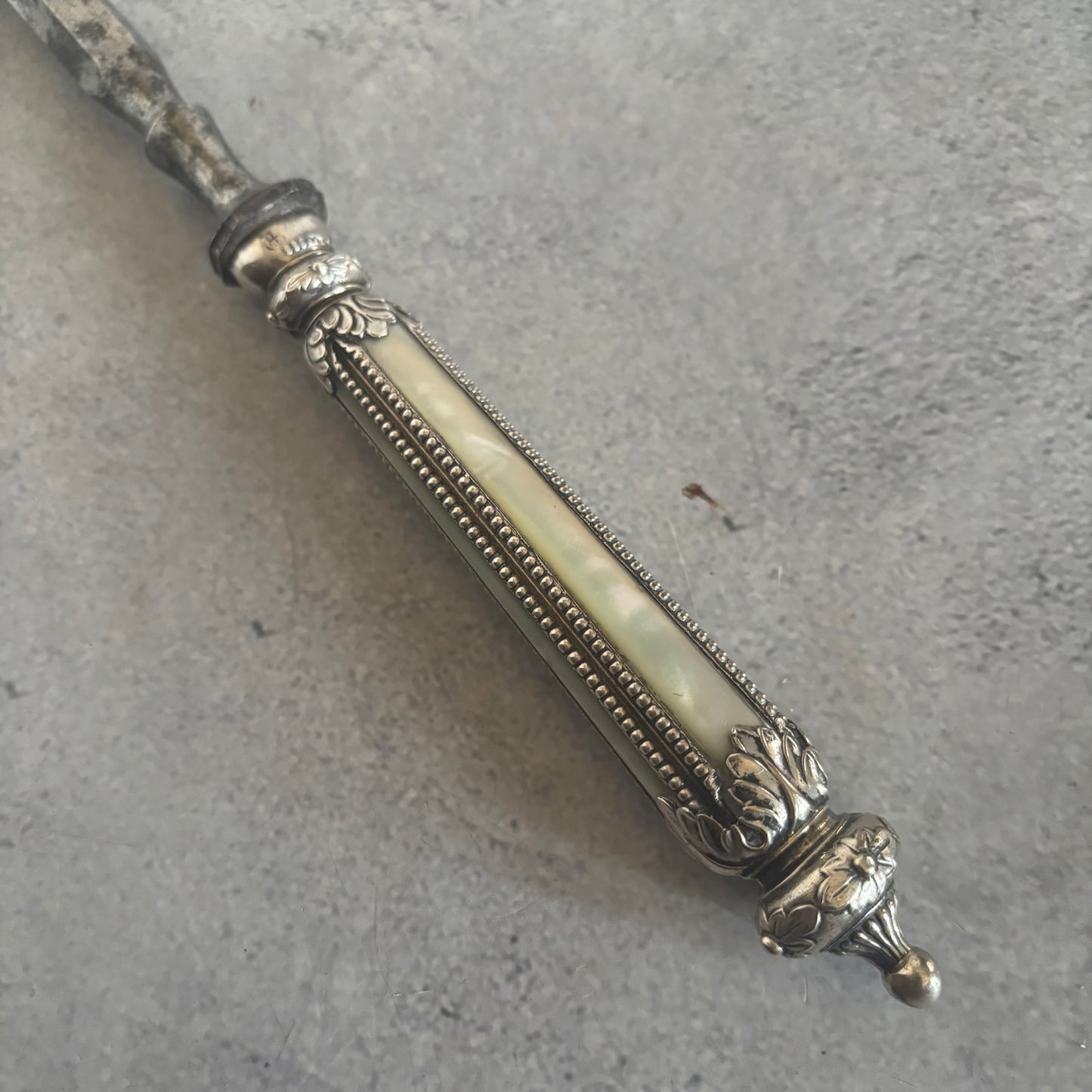 Antique Silver Mother Of Pearl Steel Skewer With A Beautifully Handle