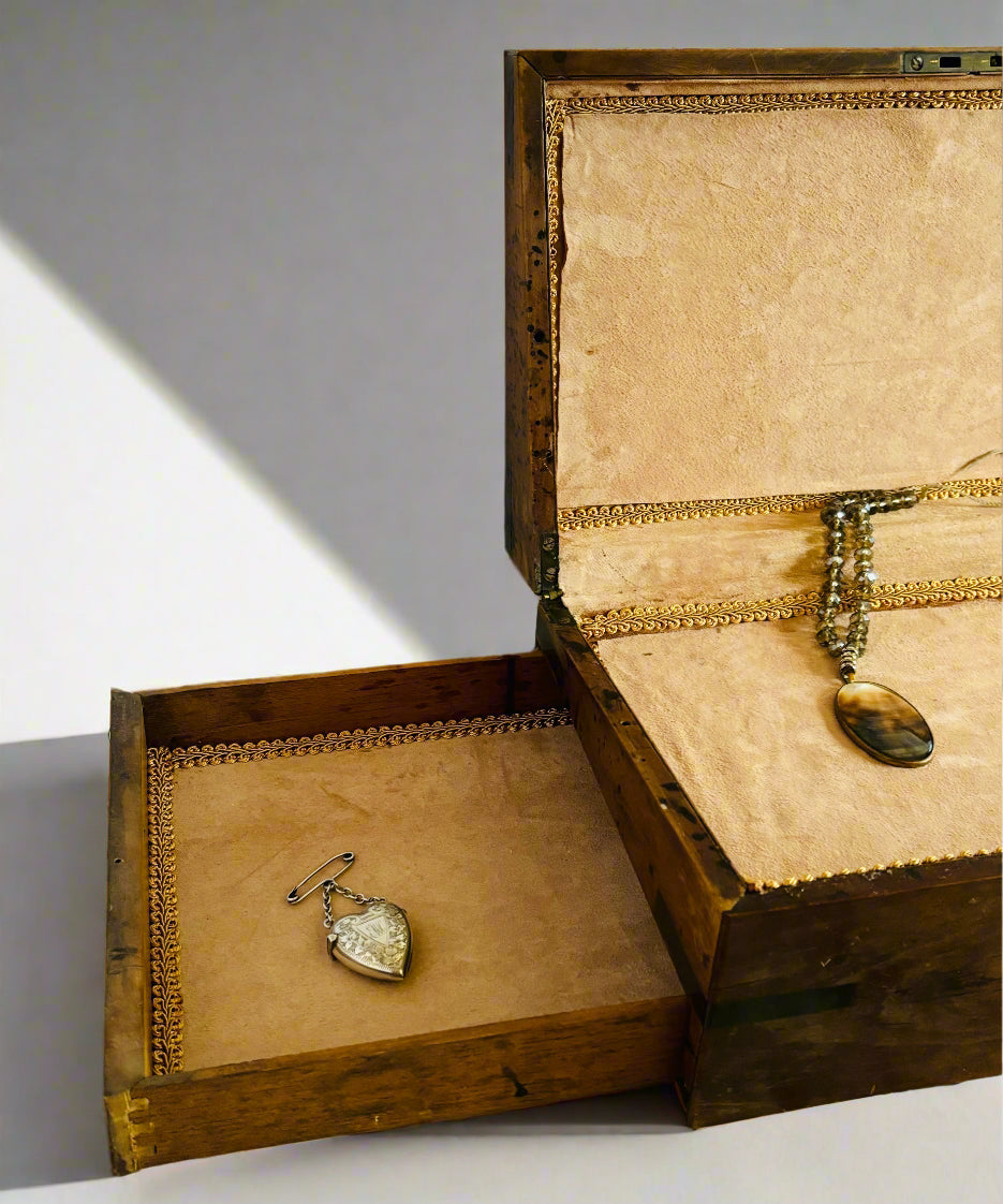 Antique Wooden Display Storage Box for Jewellery | Writing Slope