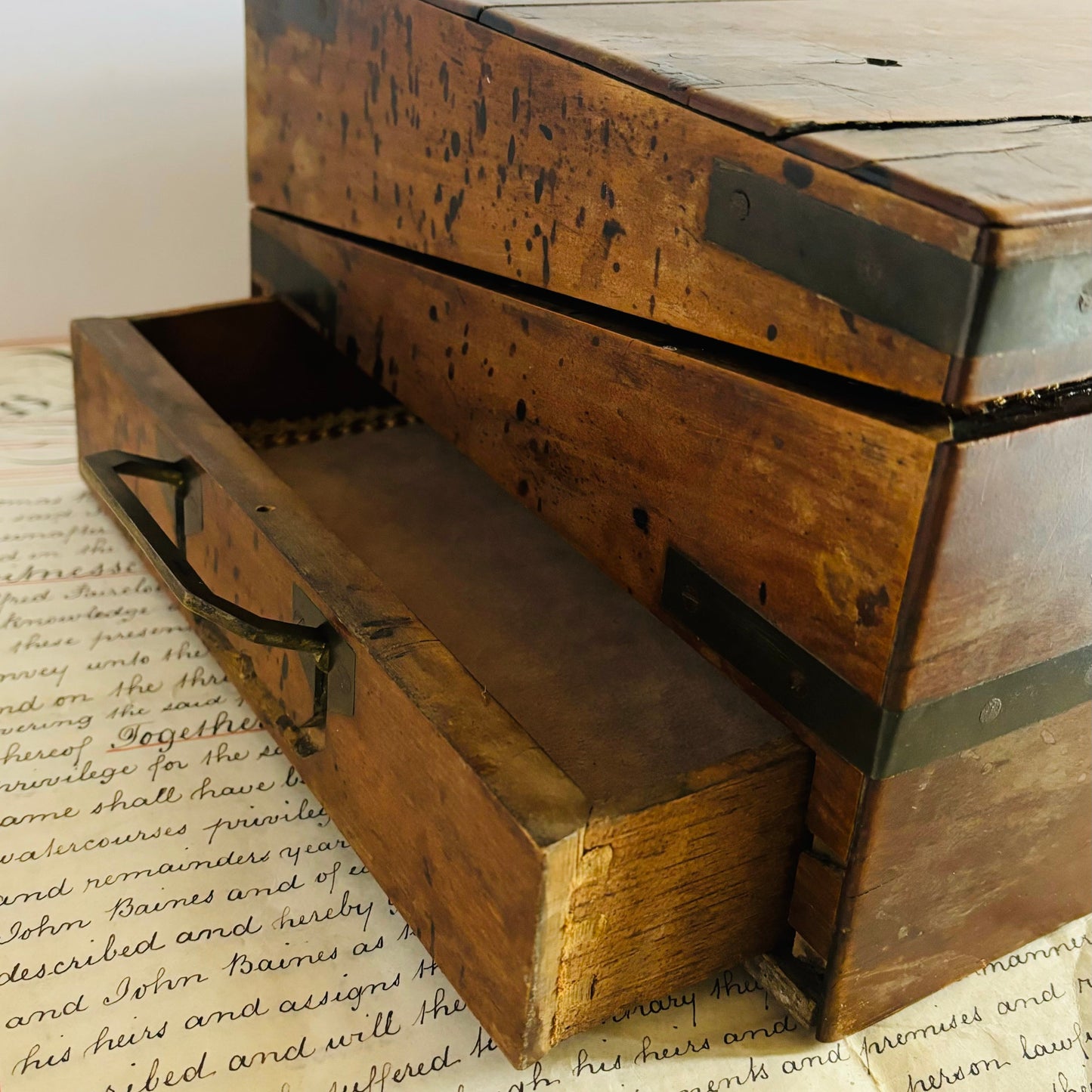 Antique Wooden Display Storage Box for Jewellery | Writing Slope