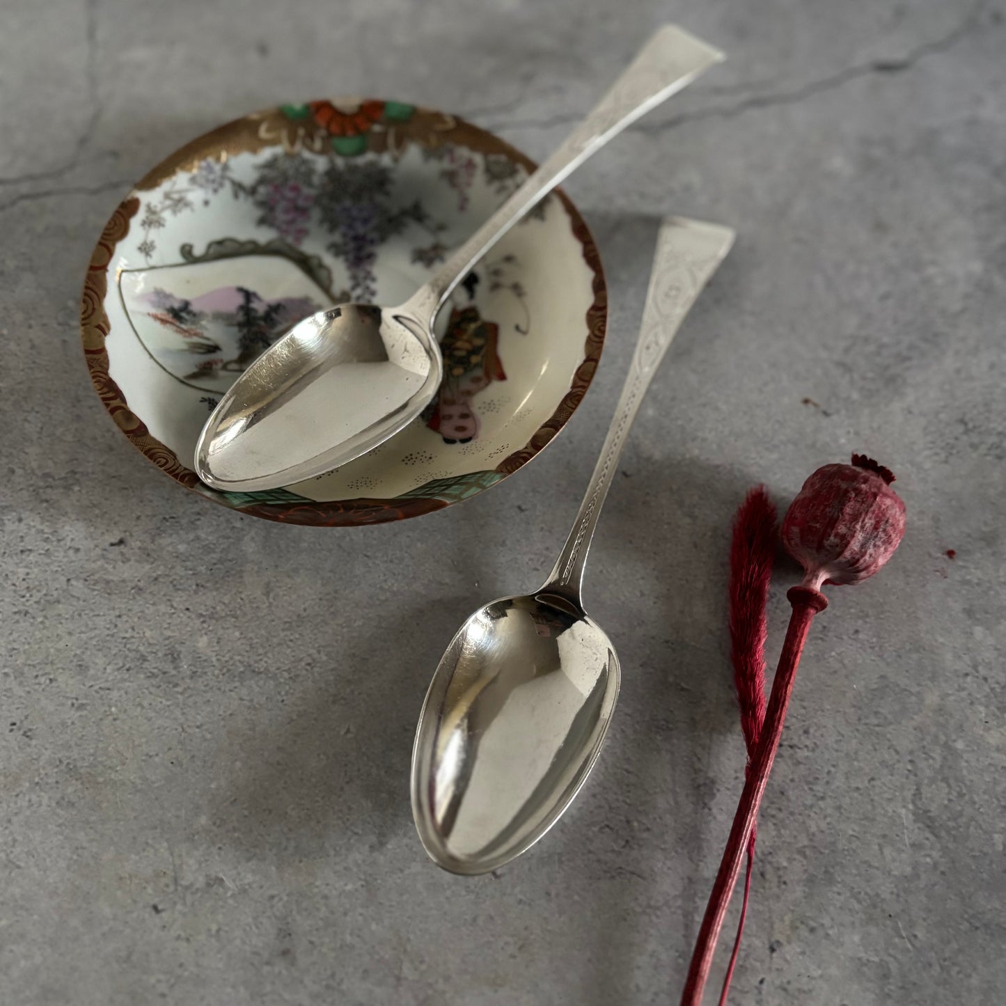 Georgian Silver Engraved Serving Spoon | Old Soup Spoon