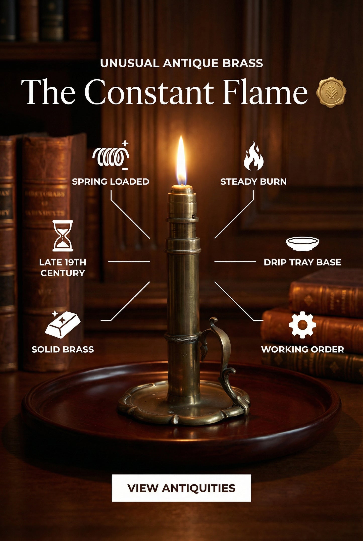 The Director Amy - Unusual Antique Brass Candlesticks