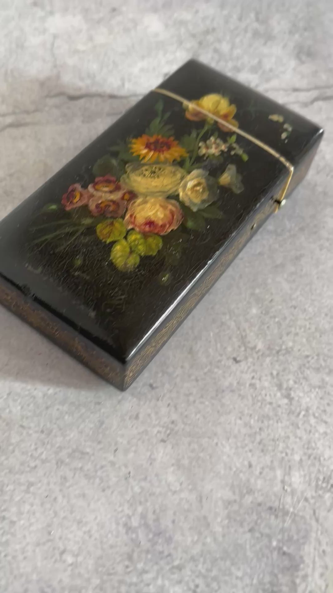 Antique Lacquer Hand Painted Paper Mache Box